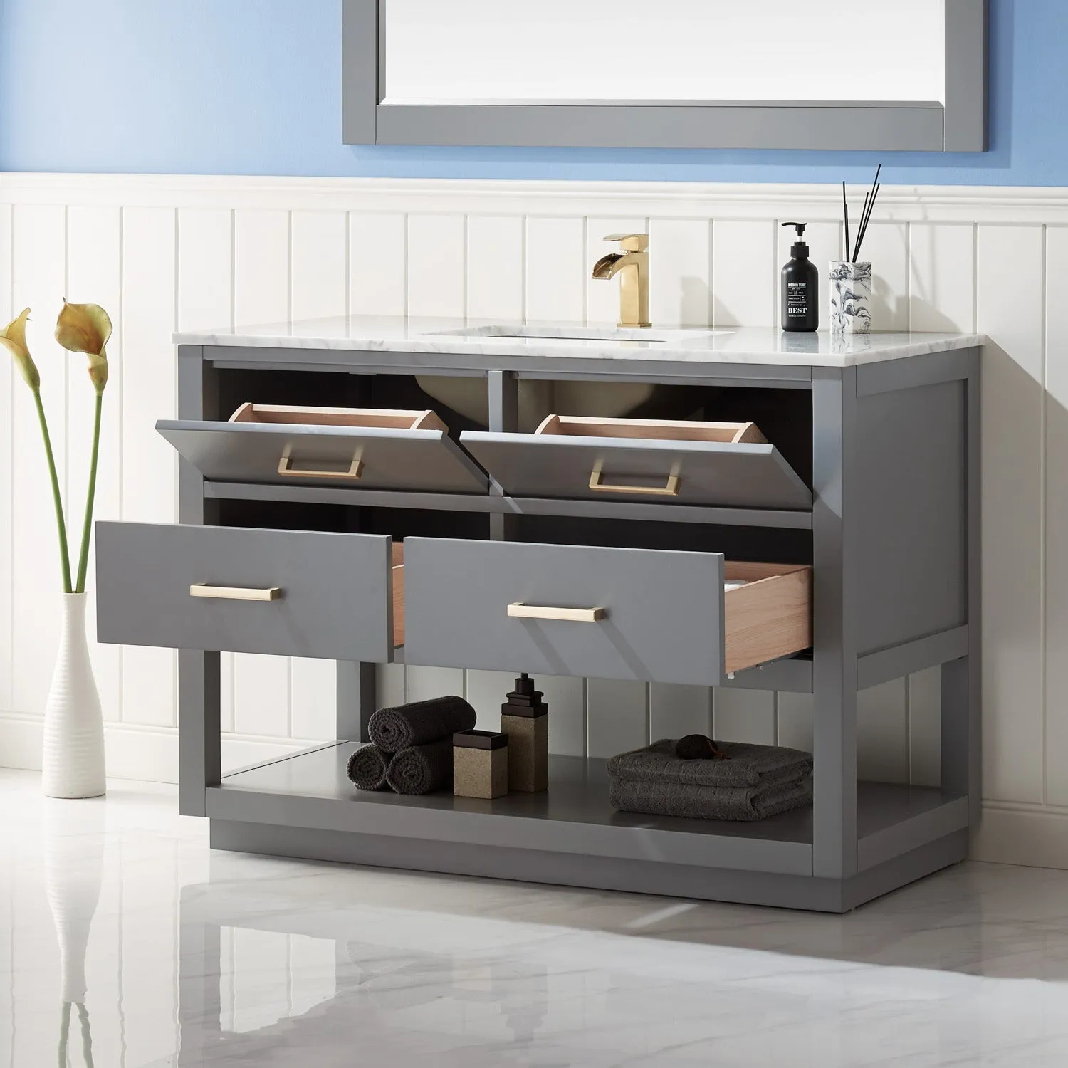 Altair Designs Remi 48" Single Bathroom Vanity Set with Marble Countertop - 532048-WH-CA-NM