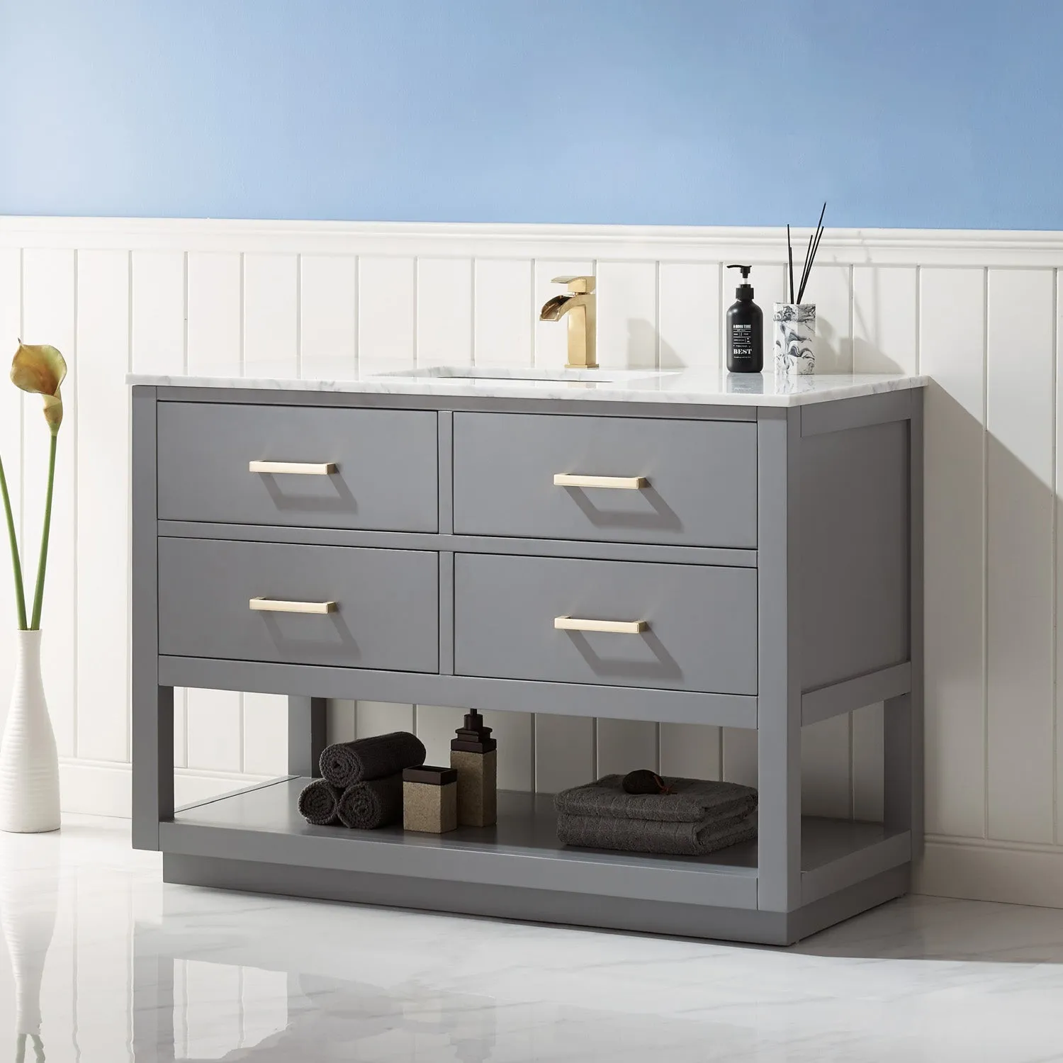 Altair Designs Remi 48" Single Bathroom Vanity Set with Marble Countertop - 532048-WH-CA-NM