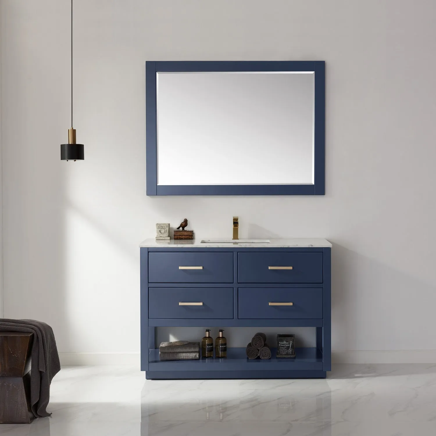 Altair Designs Remi 48" Single Bathroom Vanity Set with Marble Countertop - 532048-WH-CA-NM