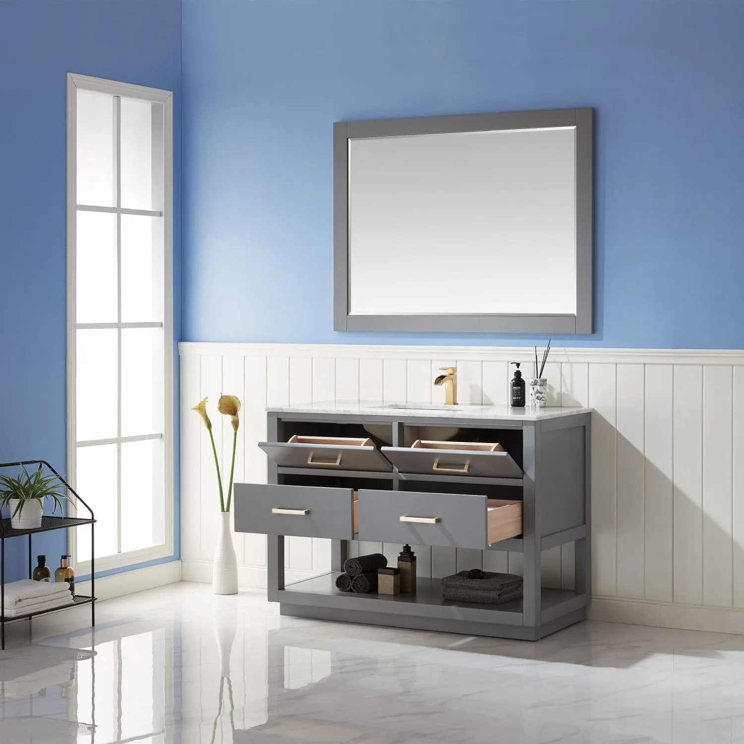 Altair Designs Remi 48" Single Bathroom Vanity Set with Marble Countertop - 532048-WH-CA-NM
