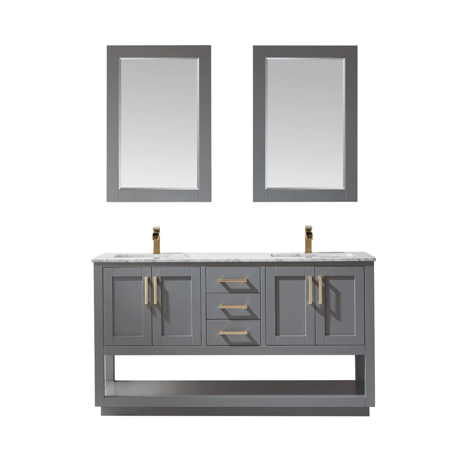 Altair Designs Remi 60" Double Bathroom Vanity Set with Marble Countertop - 532060-WH-CA-NM