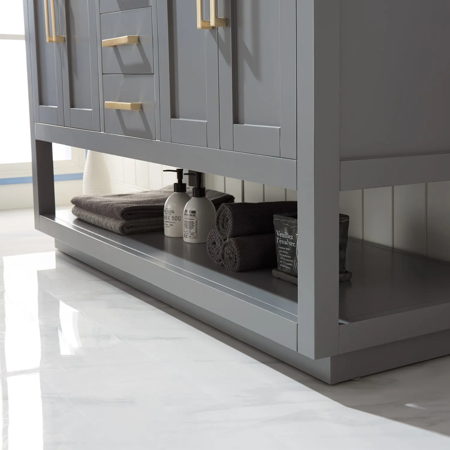 Altair Designs Remi 60" Double Bathroom Vanity Set with Marble Countertop - 532060-WH-CA-NM