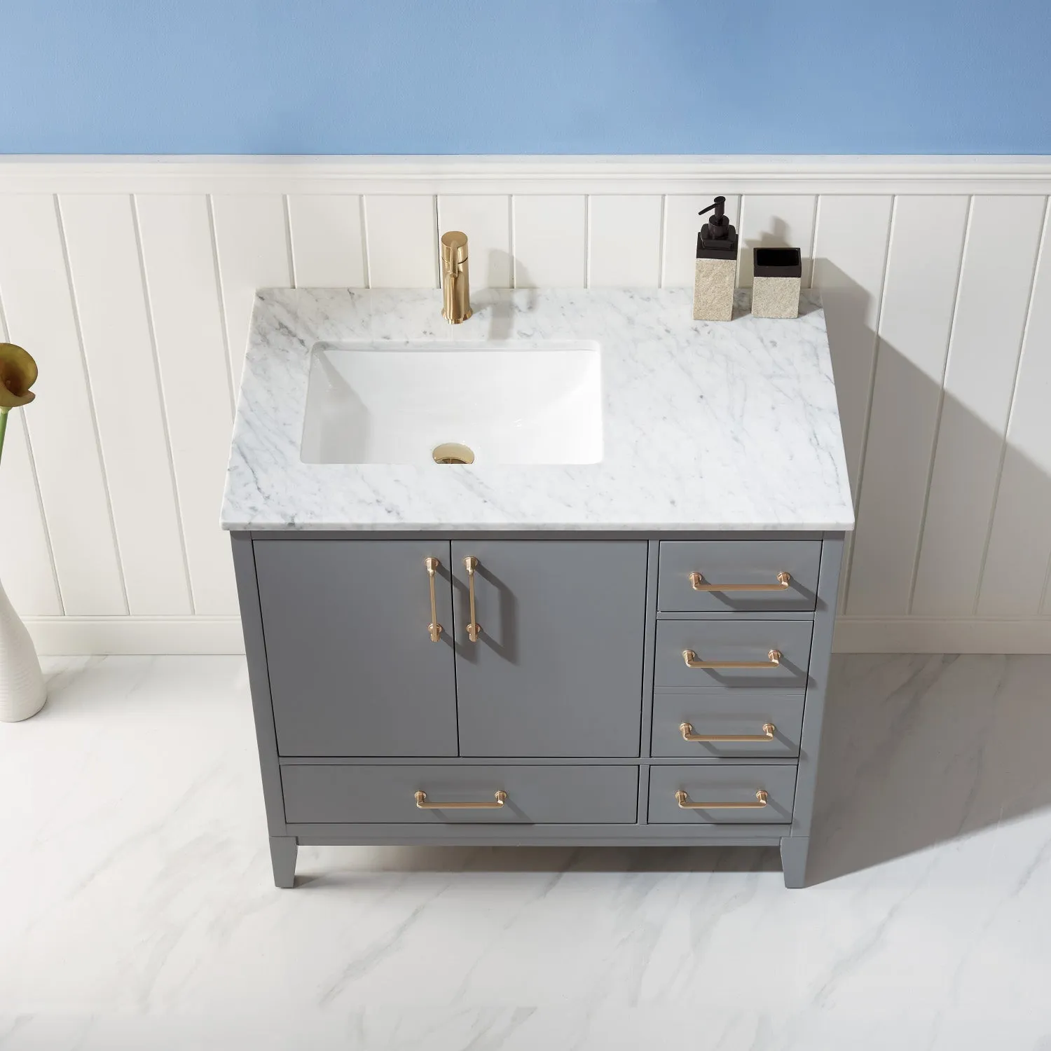 Altair Designs Sutton 36" Single Bathroom Vanity Set with Marble Countertop - 541036-WH-CA-NM