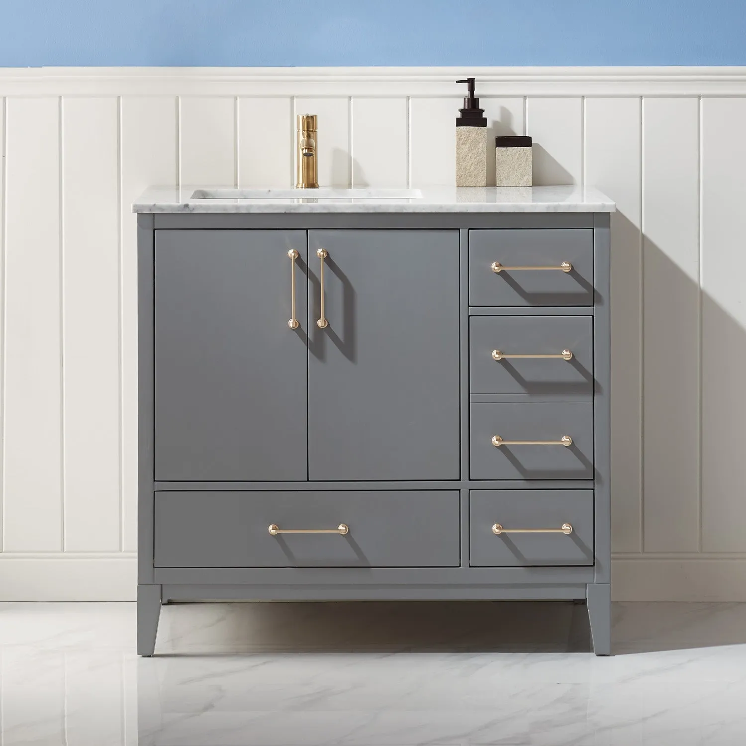 Altair Designs Sutton 36" Single Bathroom Vanity Set with Marble Countertop - 541036-WH-CA-NM