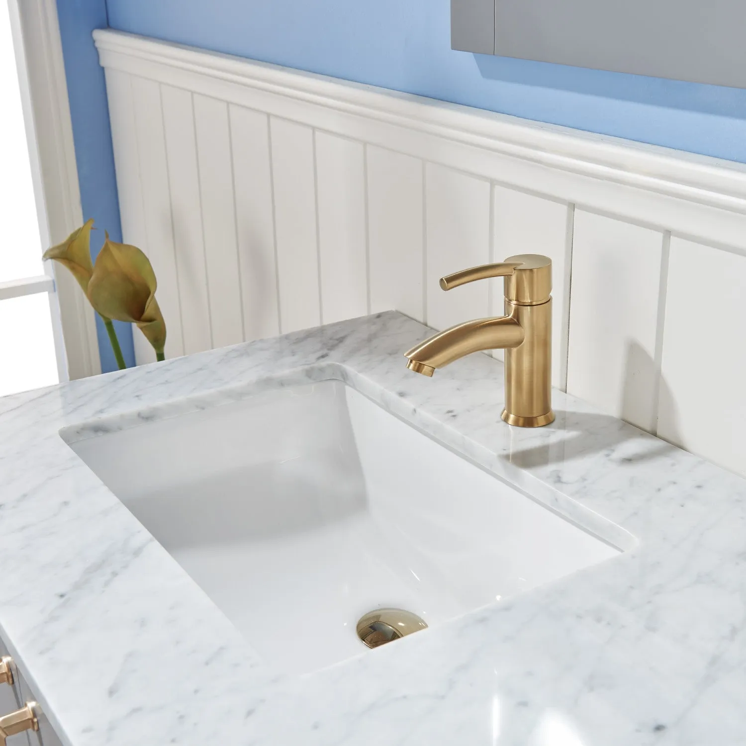 Altair Designs Sutton 36" Single Bathroom Vanity Set with Marble Countertop - 541036-WH-CA-NM