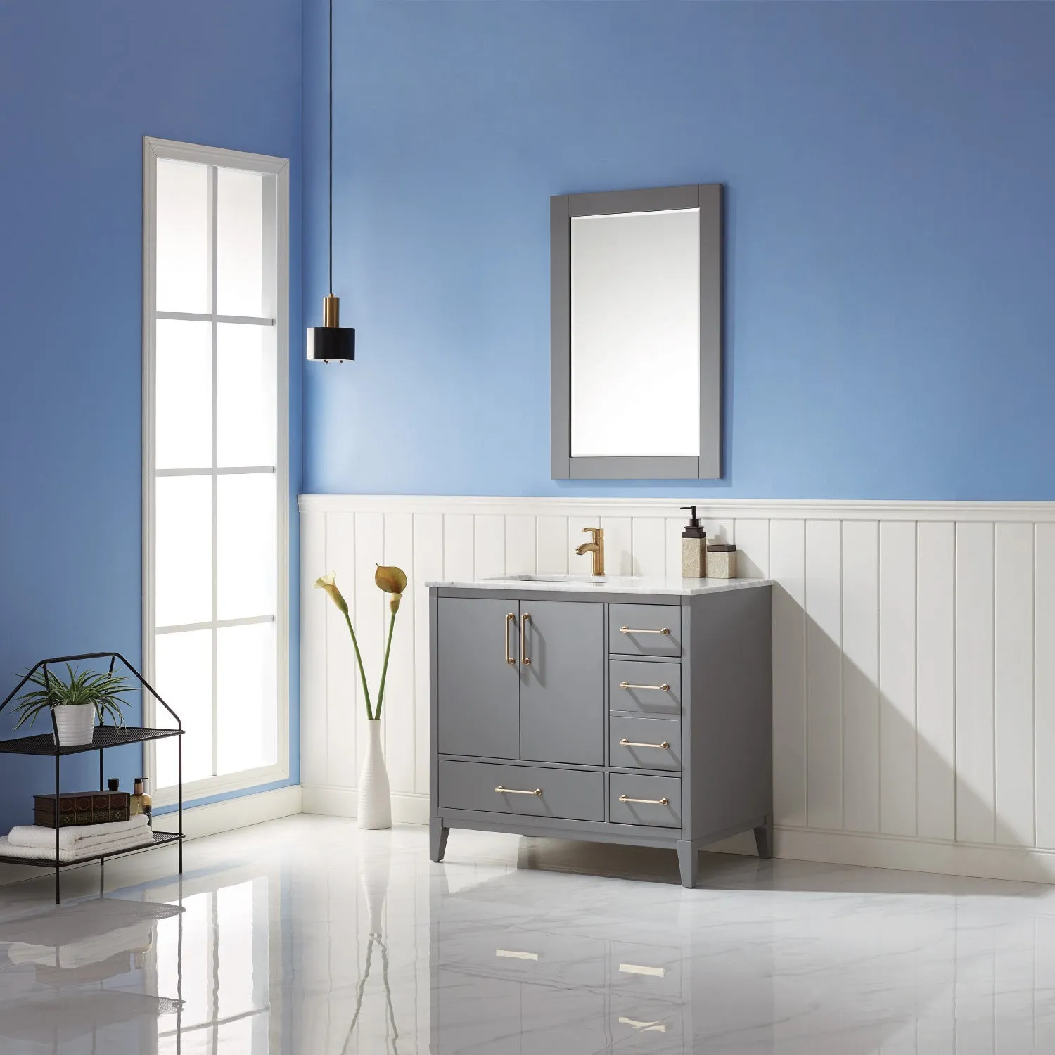 Altair Designs Sutton 36" Single Bathroom Vanity Set with Marble Countertop - 541036-WH-CA-NM
