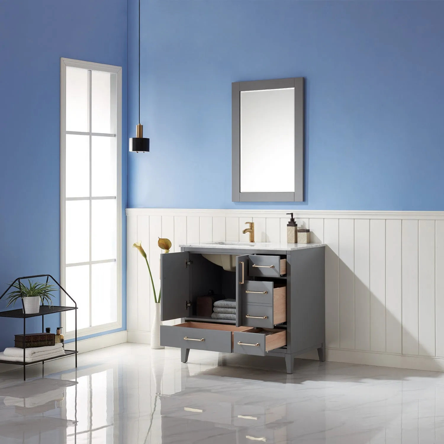 Altair Designs Sutton 36" Single Bathroom Vanity Set with Marble Countertop - 541036-WH-CA-NM