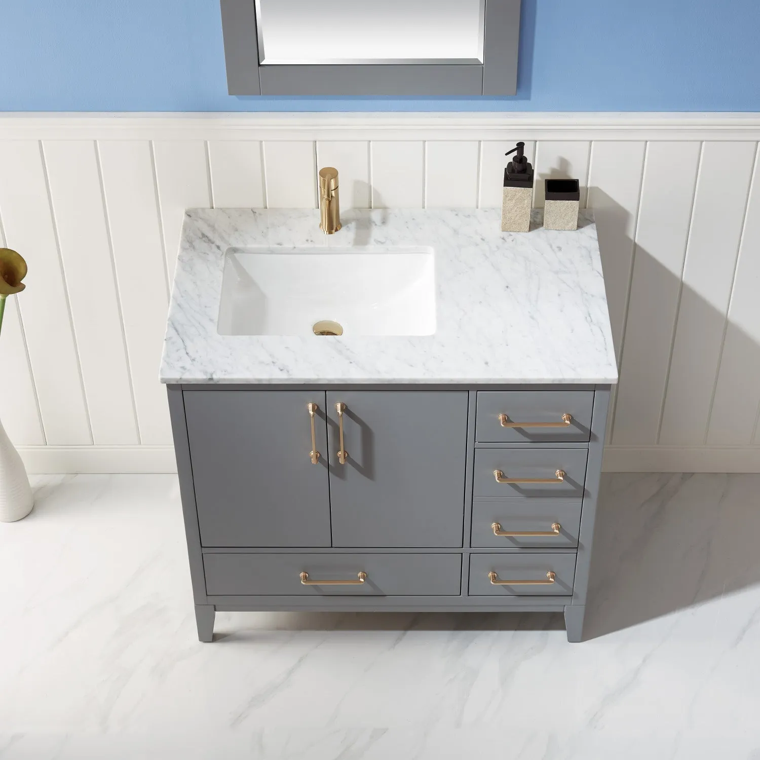 Altair Designs Sutton 36" Single Bathroom Vanity Set with Marble Countertop - 541036-WH-CA-NM
