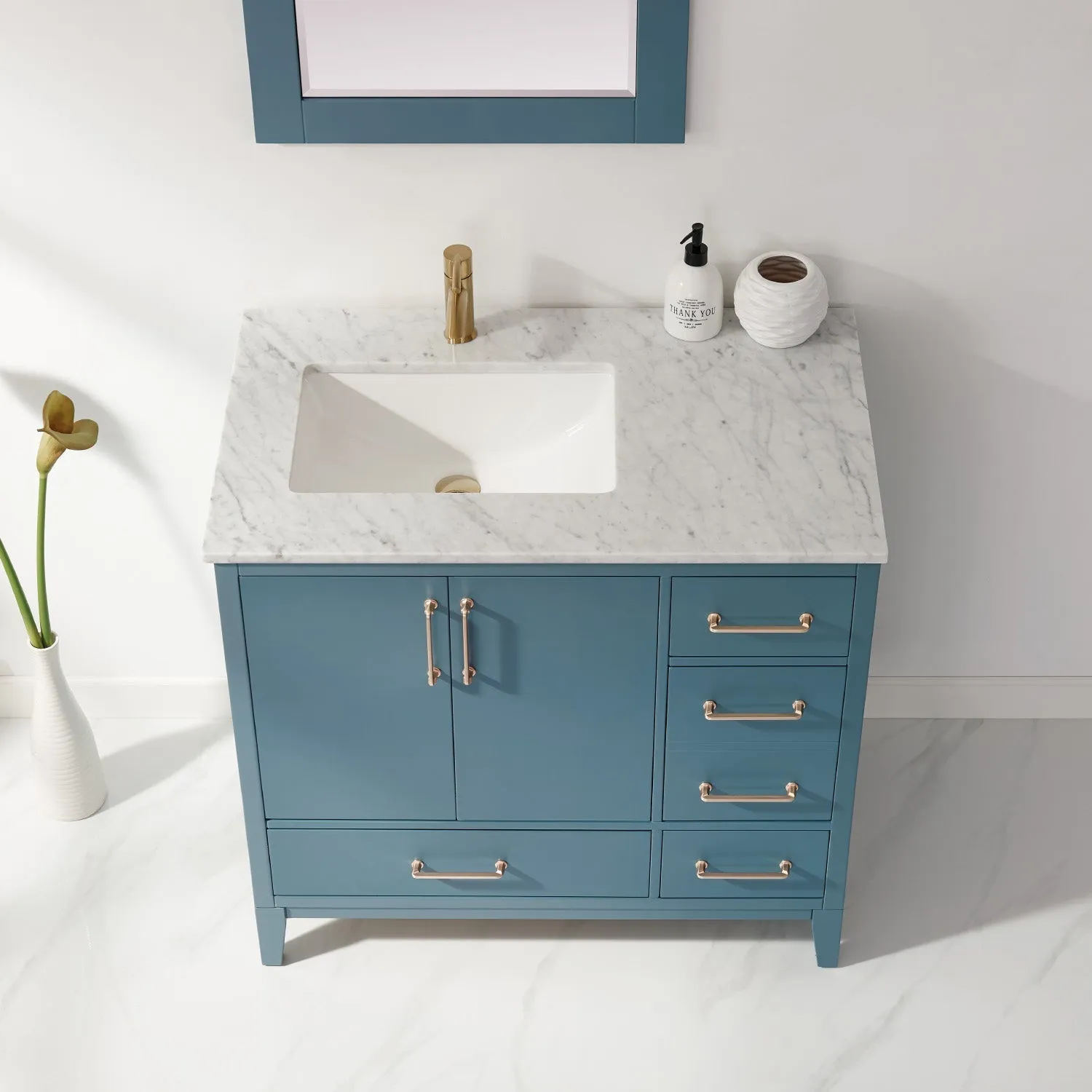 Altair Designs Sutton 36" Single Bathroom Vanity Set with Marble Countertop - 541036-WH-CA-NM