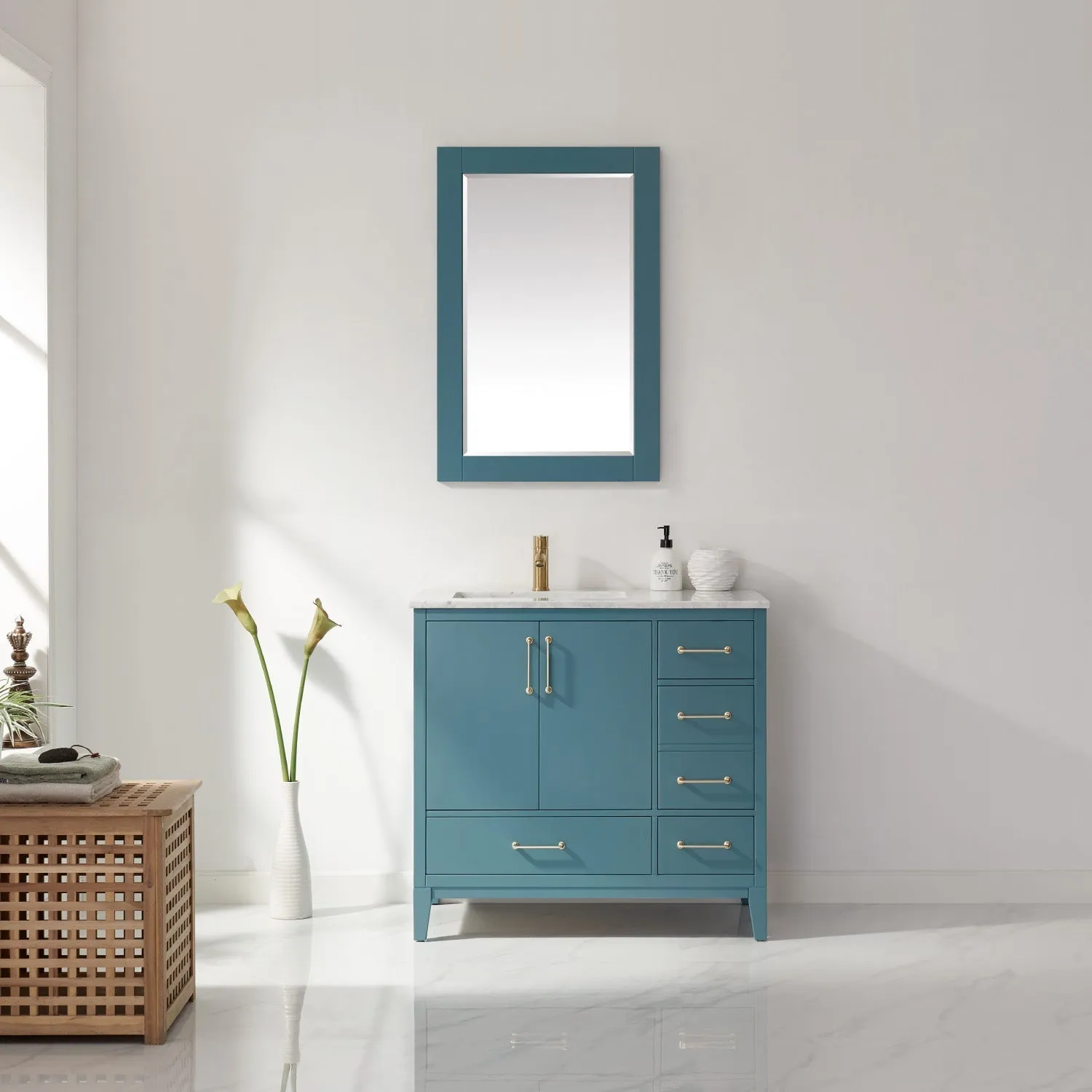 Altair Designs Sutton 36" Single Bathroom Vanity Set with Marble Countertop - 541036-WH-CA-NM