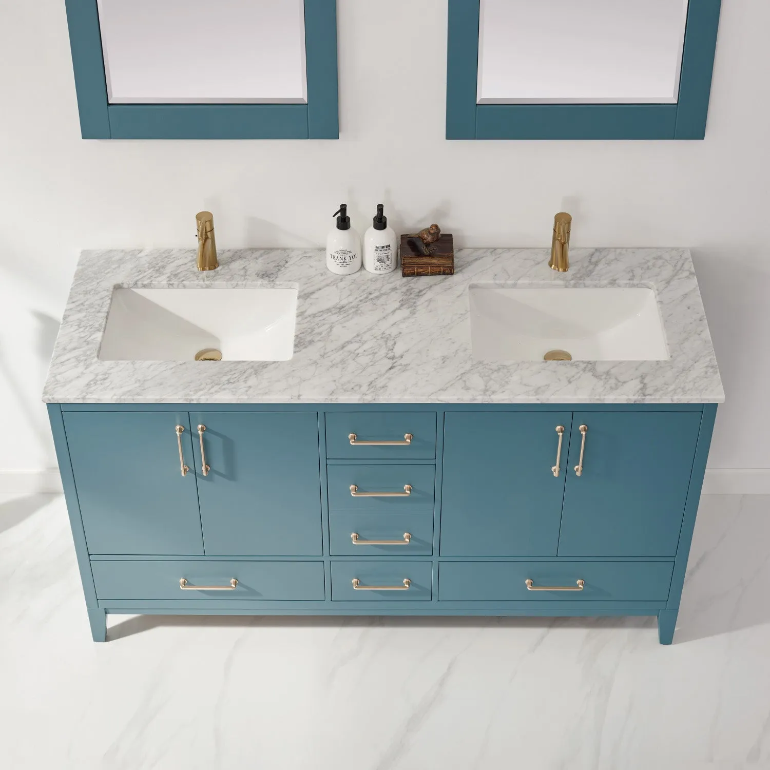 Altair Designs Sutton 60" Double Bathroom Vanity Set with Marble Countertop - 541060-WH-CA-NM