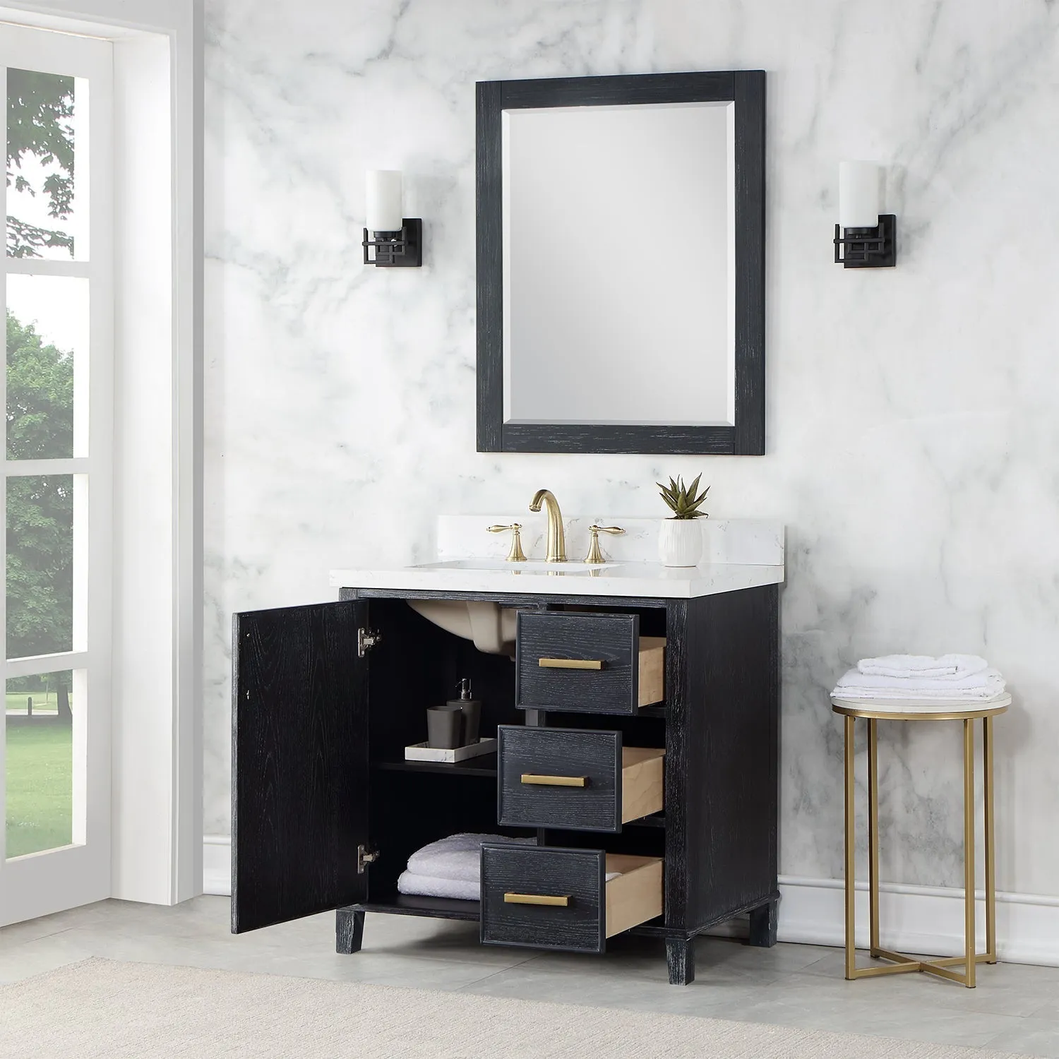 Altair Designs Weiser 36" Single Bathroom Vanity Set with Composite Aosta White Stone Countertop - 549036-BO-AW-NM