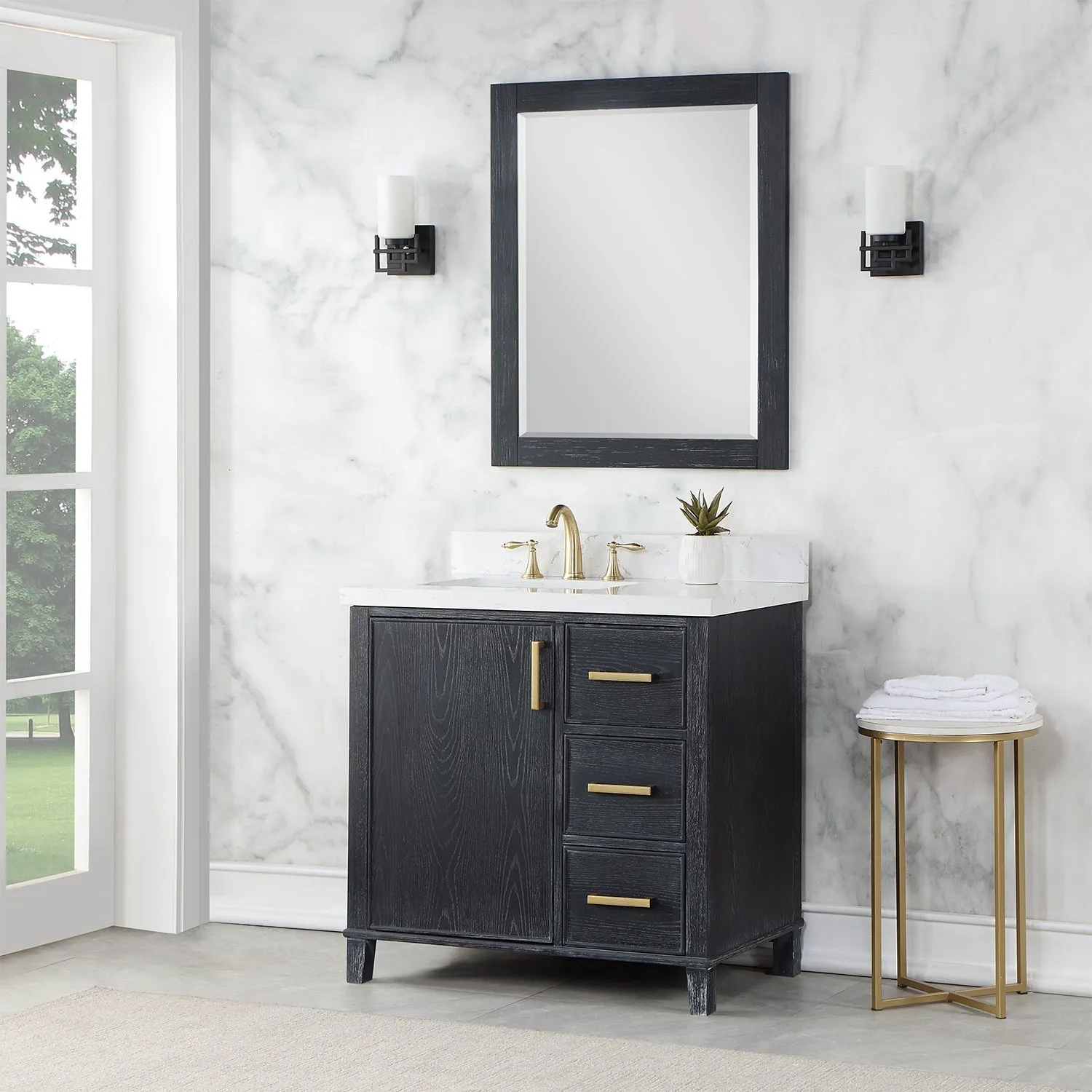 Altair Designs Weiser 36" Single Bathroom Vanity Set with Composite Aosta White Stone Countertop - 549036-BO-AW-NM