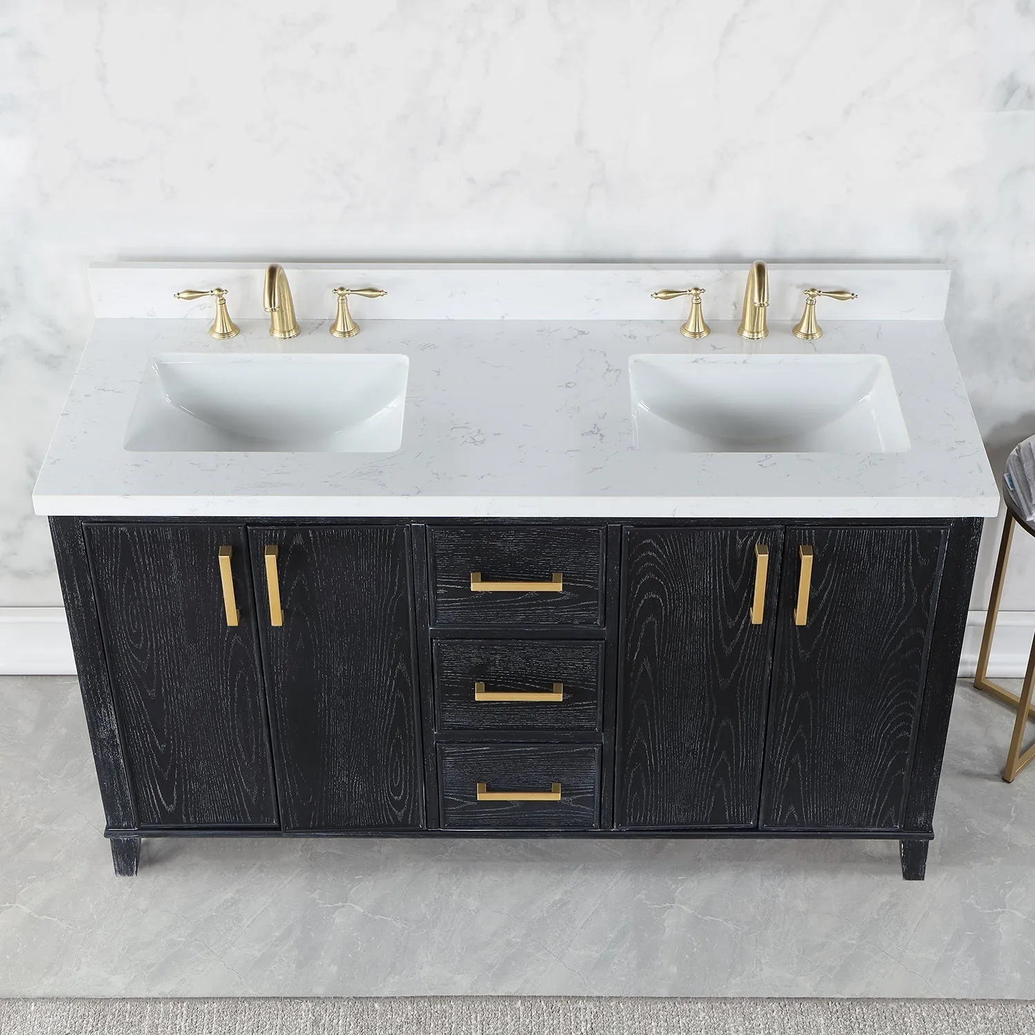 Altair Designs Weiser 60" Double Bathroom Vanity Set with Composite Aosta White Stone Countertop - 549060-BO-AW-NM