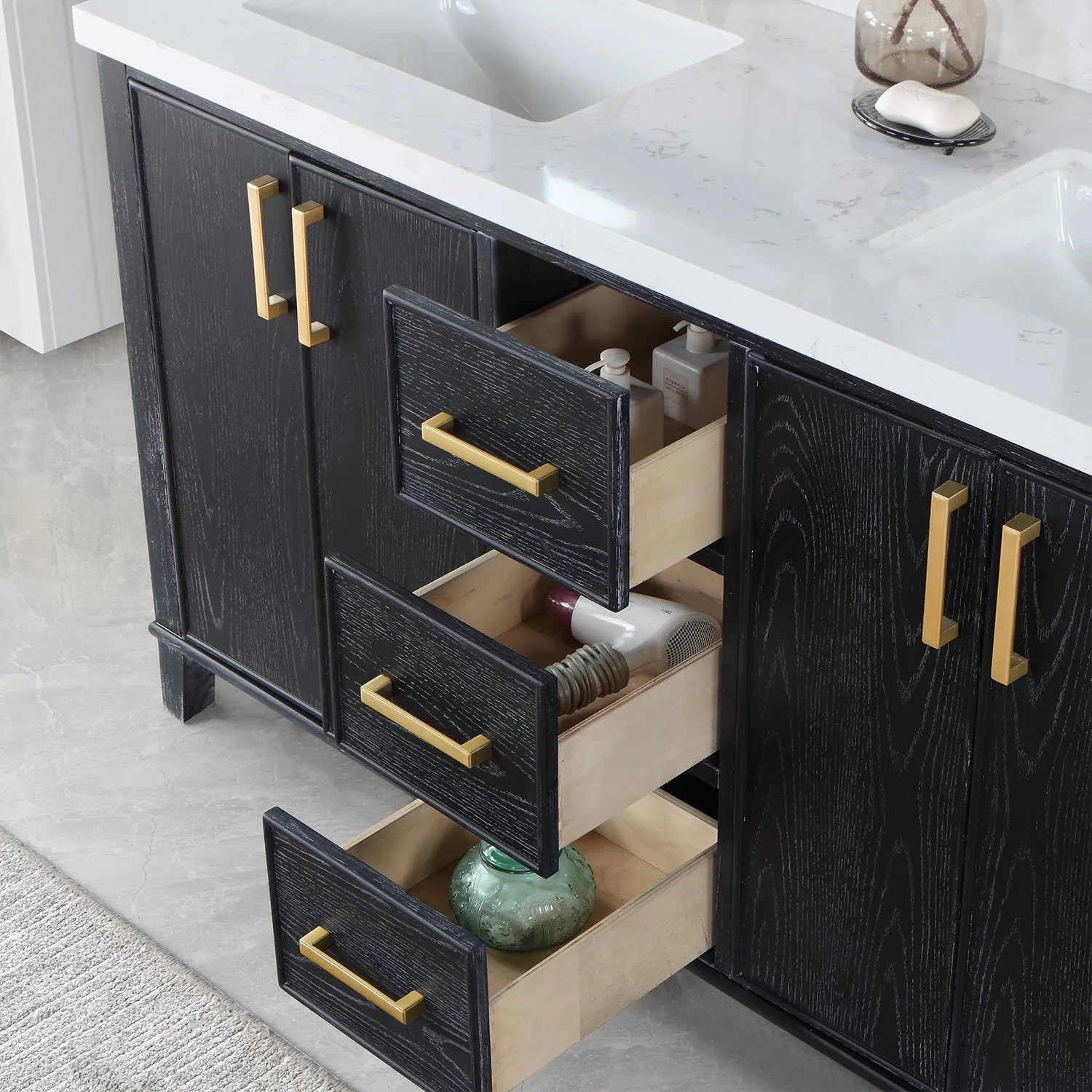 Altair Designs Weiser 72" Double Bathroom Vanity with Composite Aosta White Stone Countertop - 549072-BO-AW-NM