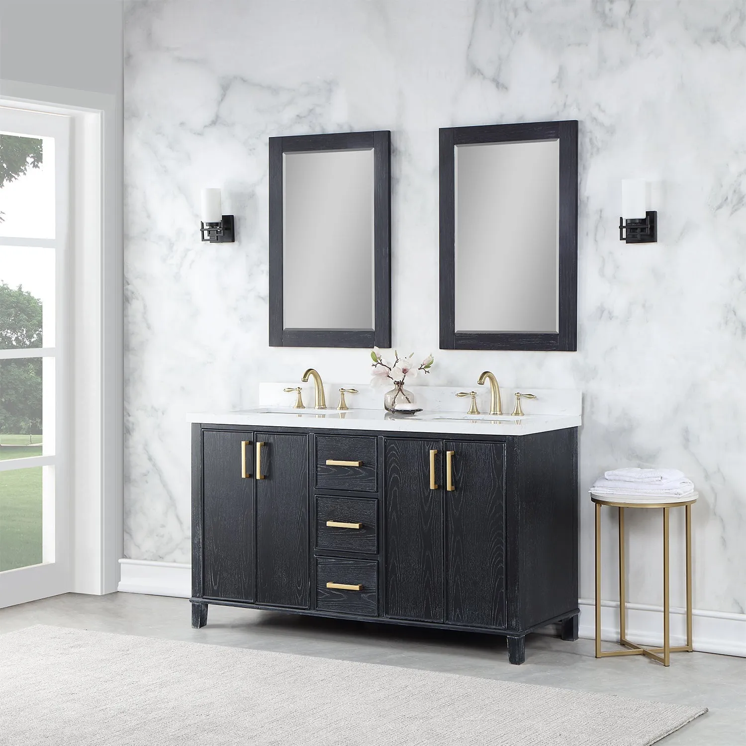 Altair Designs Weiser 72" Double Bathroom Vanity with Composite Aosta White Stone Countertop - 549072-BO-AW-NM