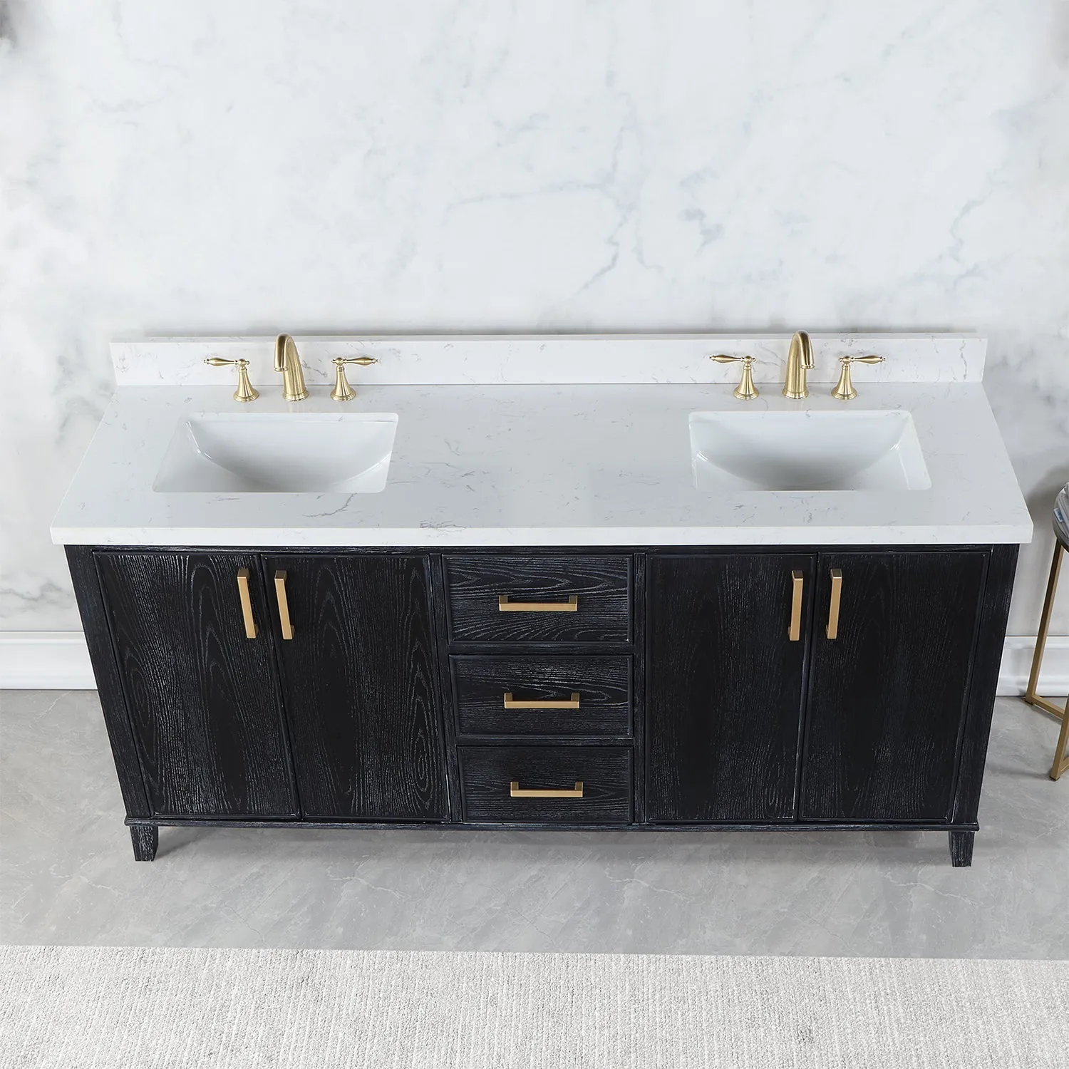 Altair Designs Weiser 72" Double Bathroom Vanity with Composite Aosta White Stone Countertop - 549072-BO-AW-NM