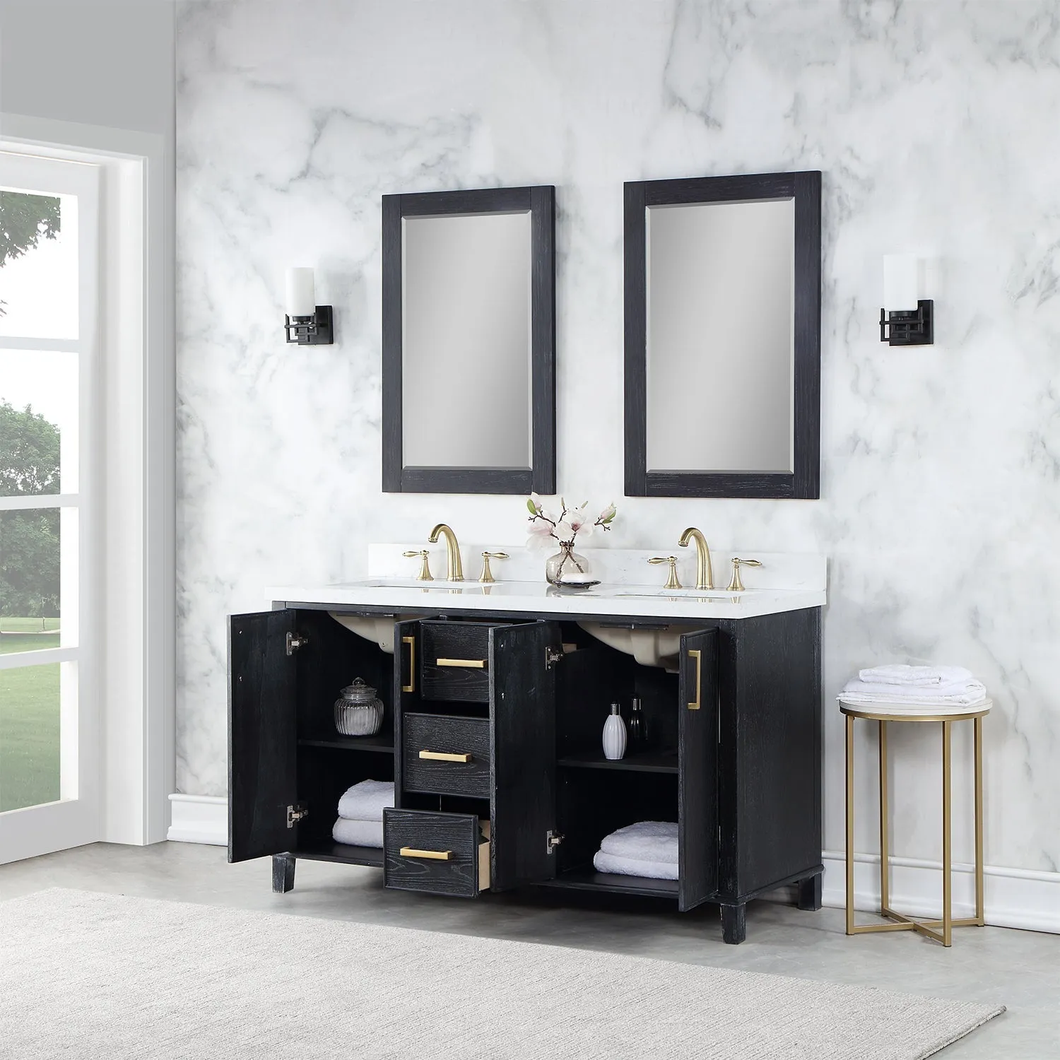 Altair Designs Weiser 72" Double Bathroom Vanity with Composite Aosta White Stone Countertop - 549072-BO-AW-NM
