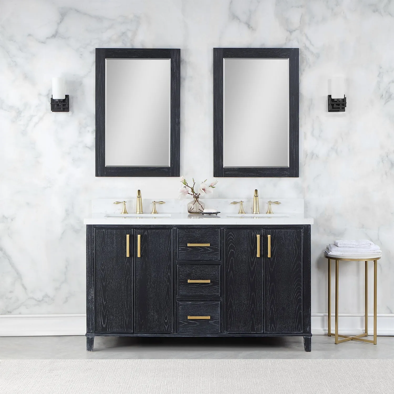 Altair Designs Weiser 72" Double Bathroom Vanity with Composite Aosta White Stone Countertop - 549072-BO-AW-NM