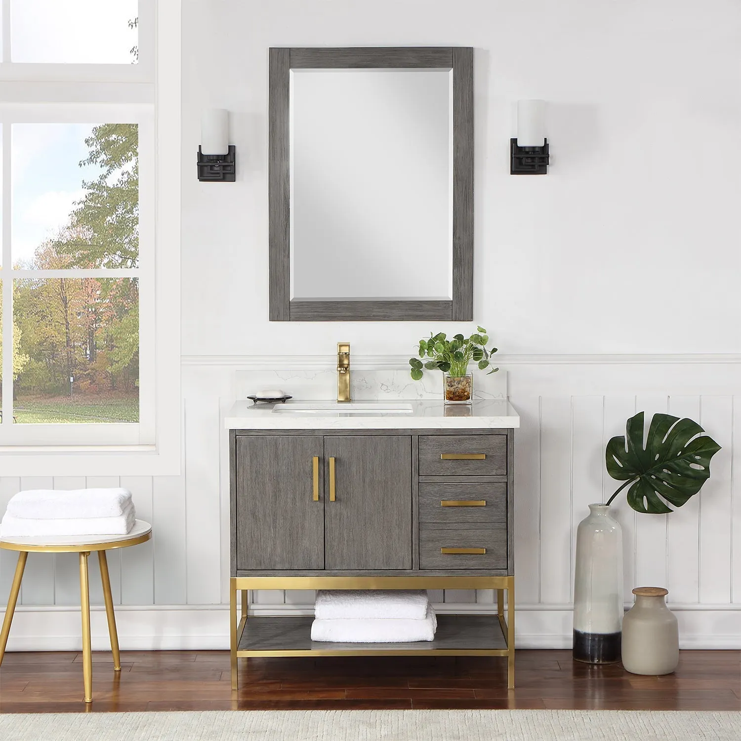 Altair Designs Wildy 36" Single Bathroom Vanity Set with Grain White Composite Stone Countertop - 546036-WO-GW-NM