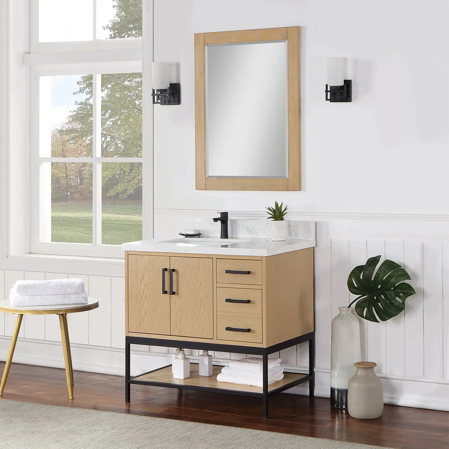 Altair Designs Wildy 36" Single Bathroom Vanity Set with Grain White Composite Stone Countertop - 546036-WO-GW-NM