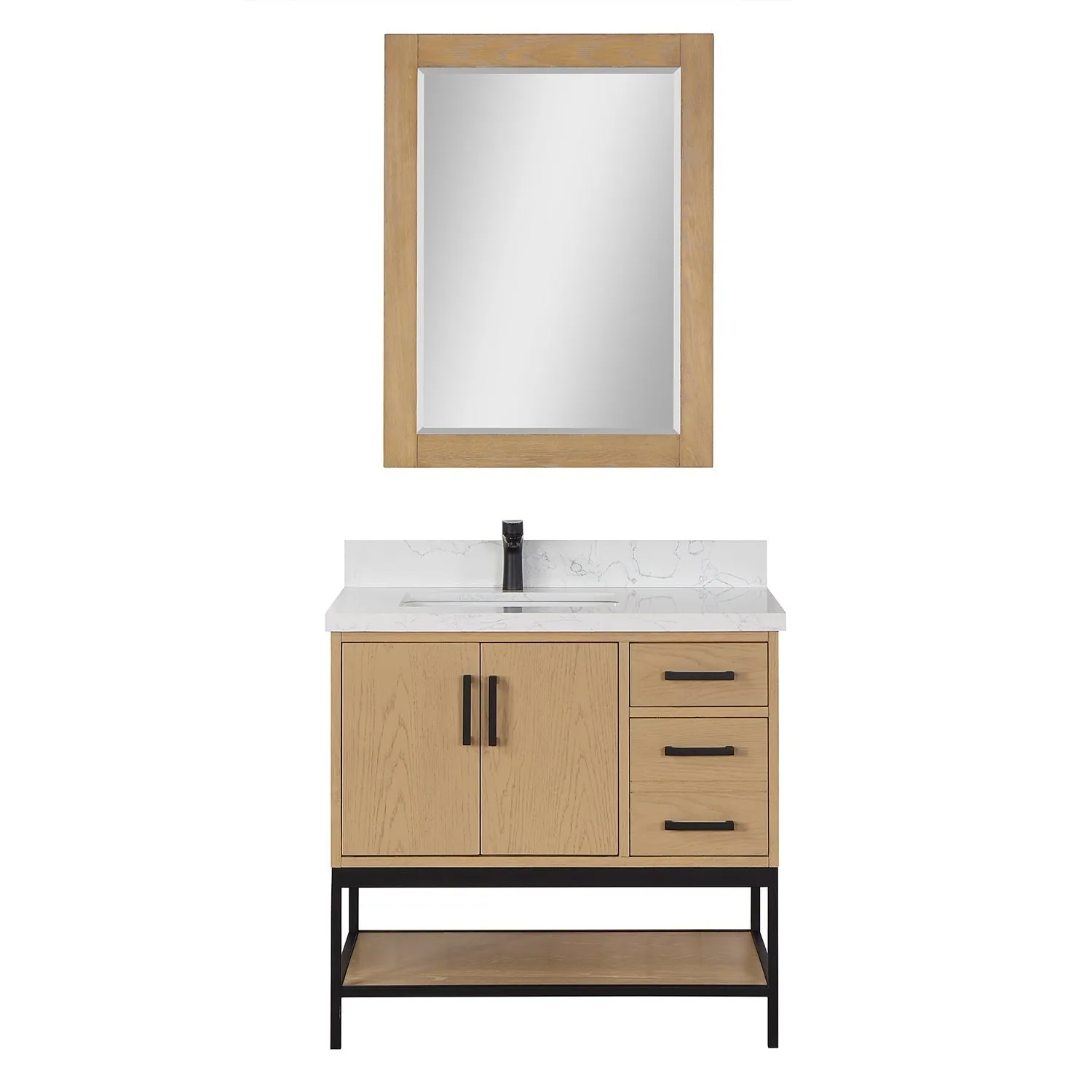 Altair Designs Wildy 36" Single Bathroom Vanity Set with Grain White Composite Stone Countertop - 546036-WO-GW-NM