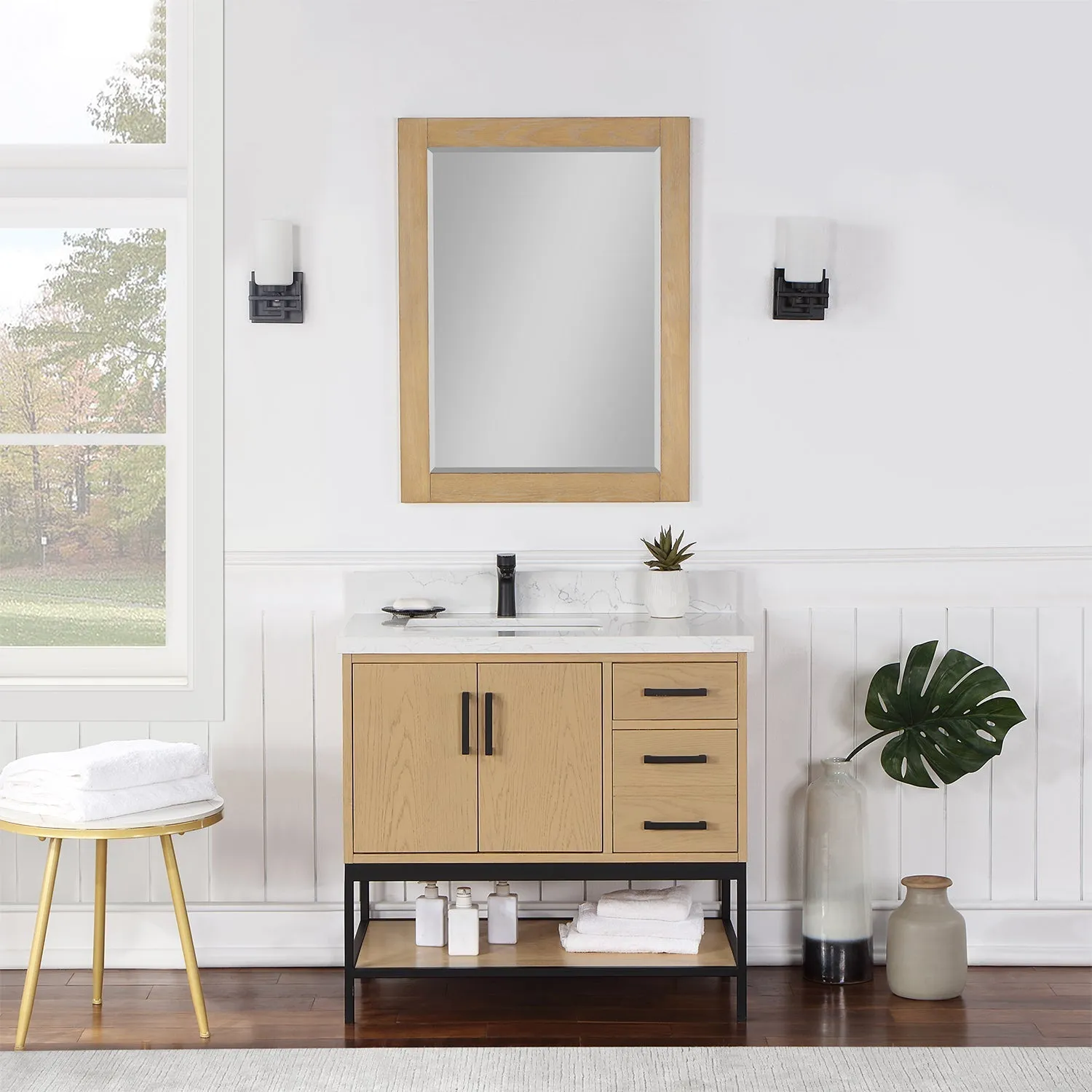 Altair Designs Wildy 36" Single Bathroom Vanity Set with Grain White Composite Stone Countertop - 546036-WO-GW-NM