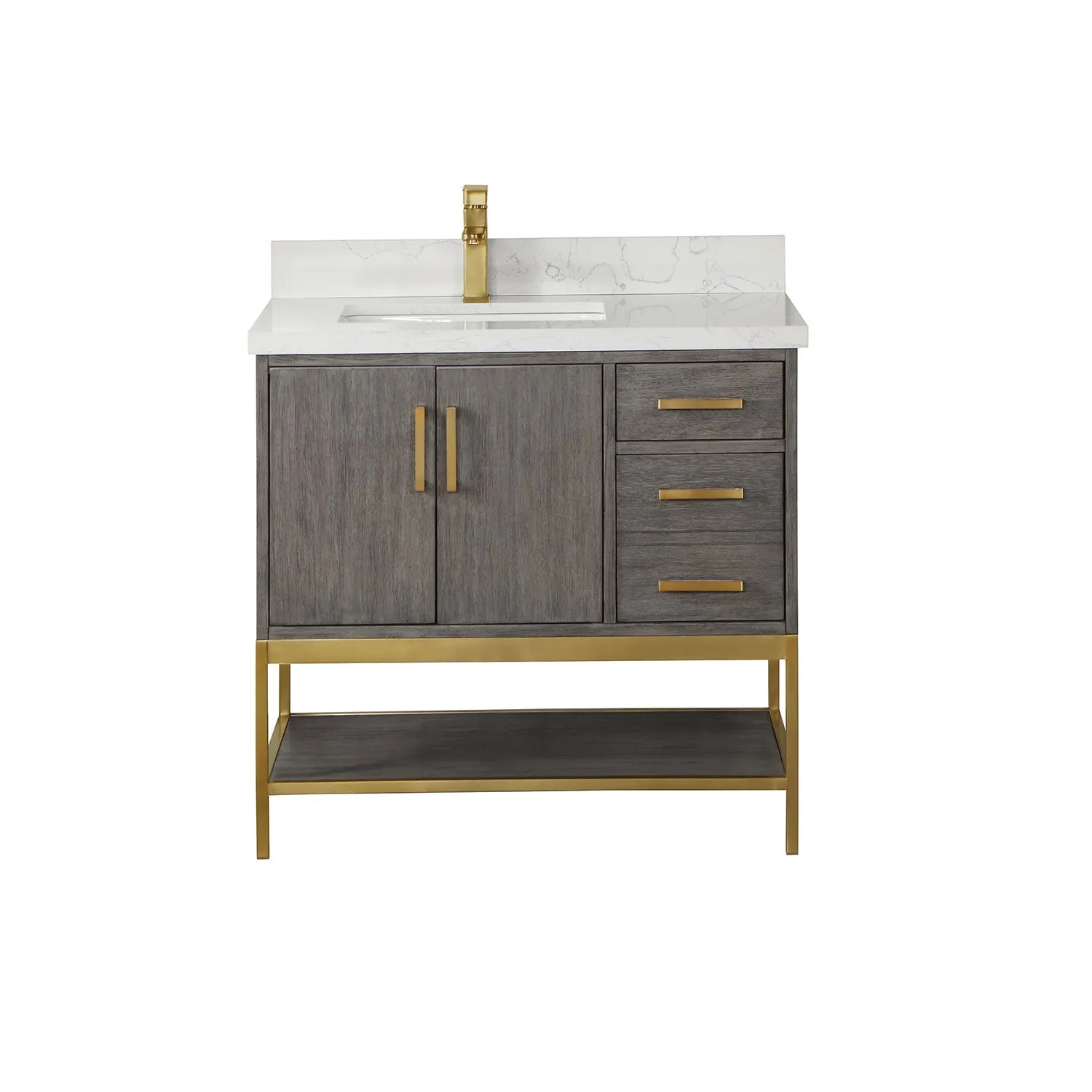 Altair Designs Wildy 36" Single Bathroom Vanity Set with Grain White Composite Stone Countertop - 546036-WO-GW-NM