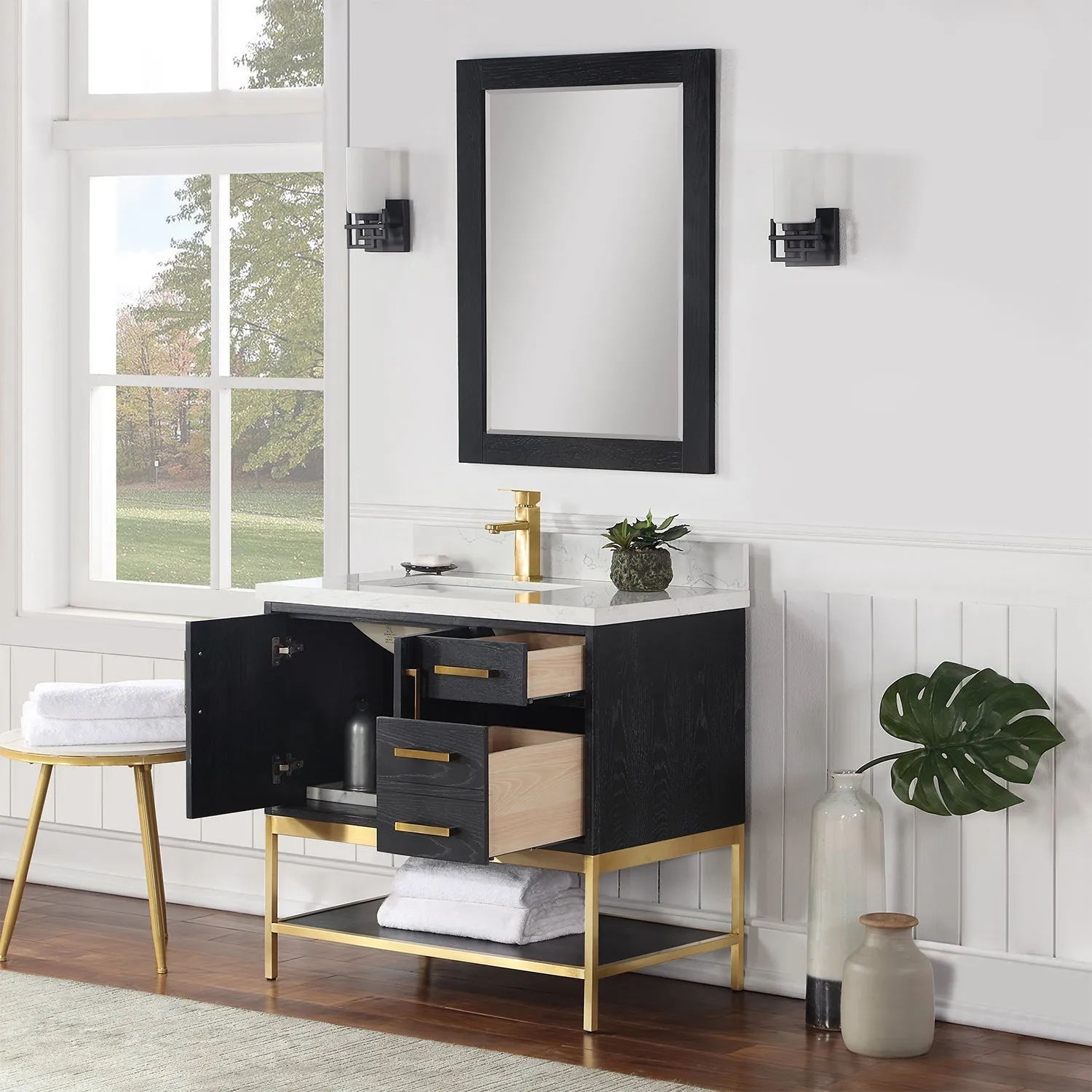 Altair Designs Wildy 36" Single Bathroom Vanity Set with Grain White Composite Stone Countertop - 546036-WO-GW-NM