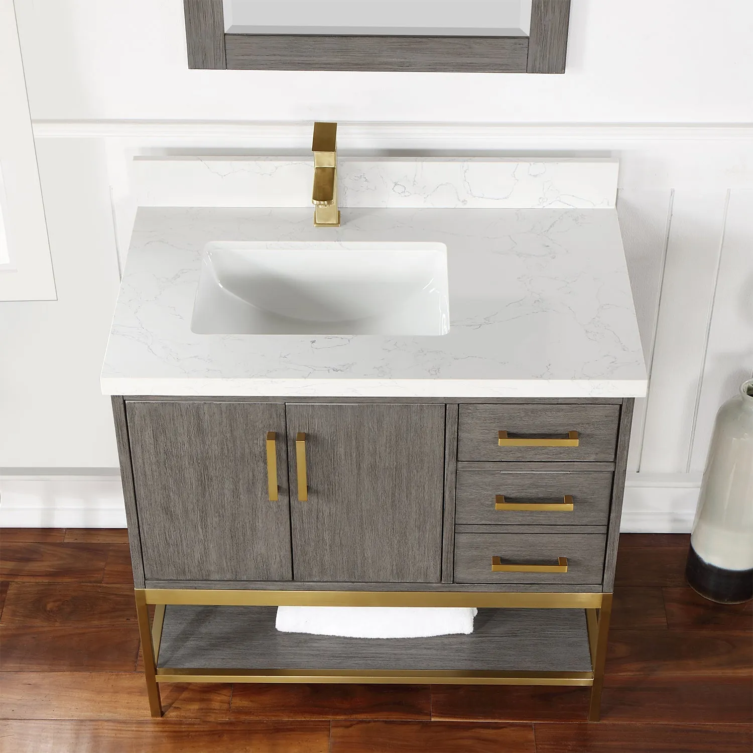 Altair Designs Wildy 36" Single Bathroom Vanity Set with Grain White Composite Stone Countertop - 546036-WO-GW-NM
