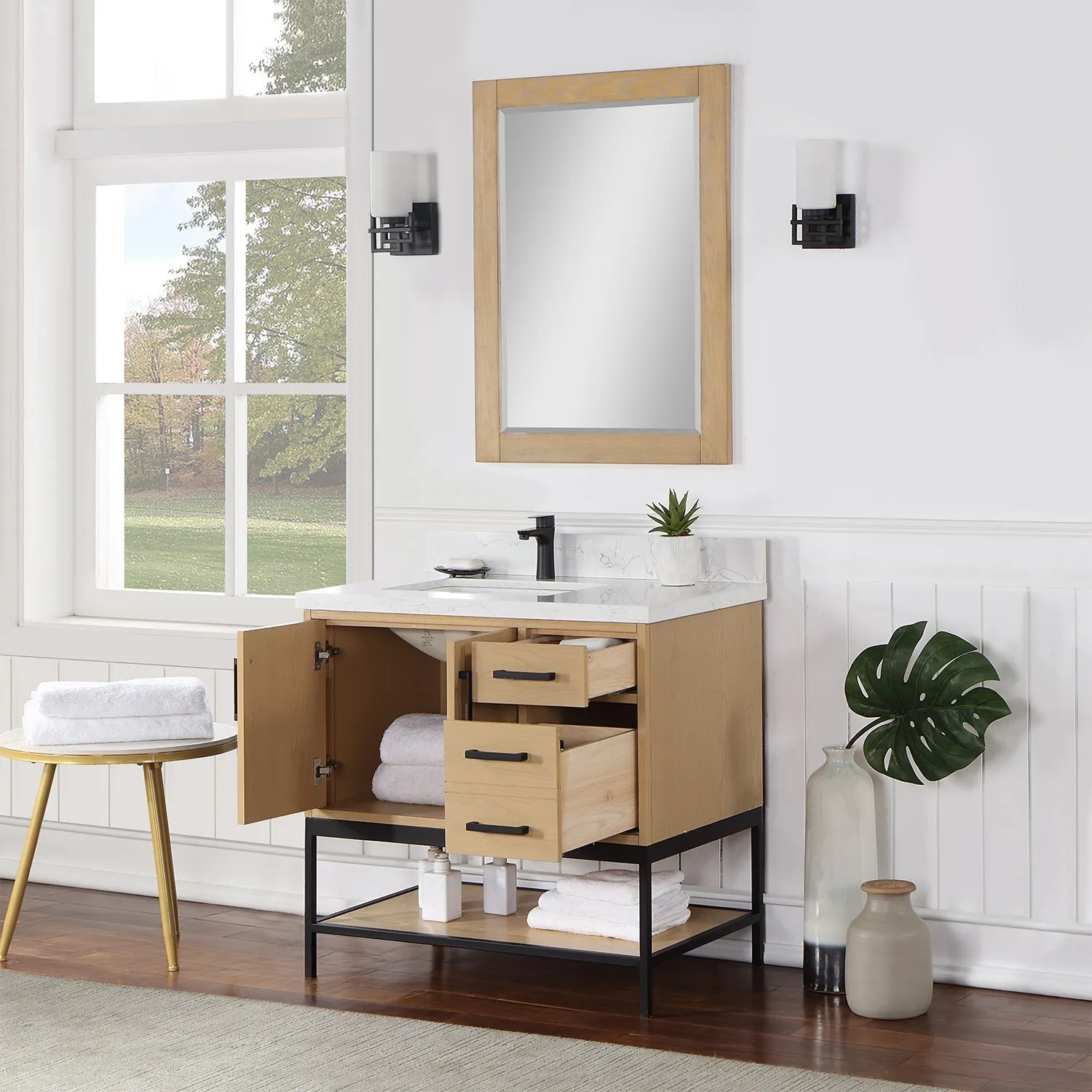 Altair Designs Wildy 36" Single Bathroom Vanity Set with Grain White Composite Stone Countertop - 546036-WO-GW-NM