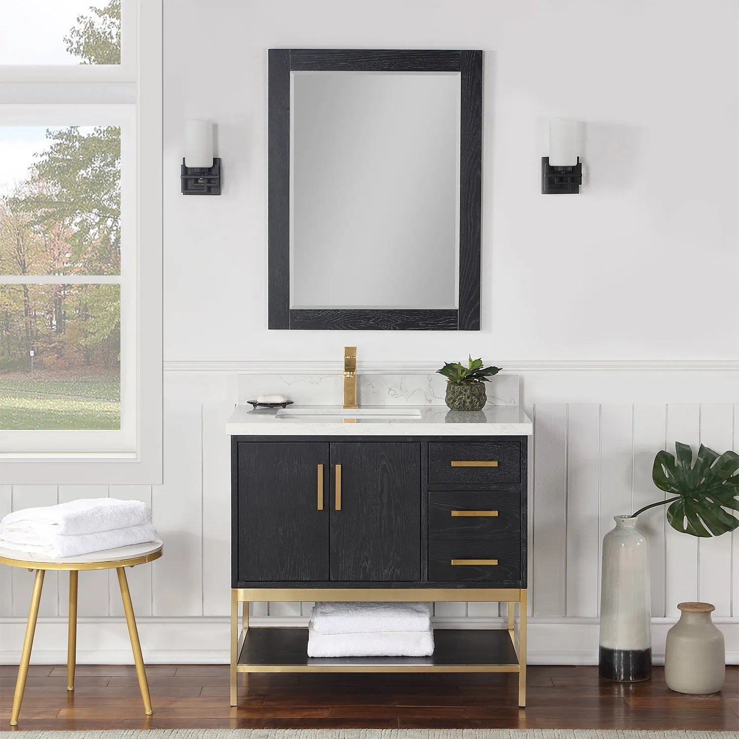 Altair Designs Wildy 36" Single Bathroom Vanity Set with Grain White Composite Stone Countertop - 546036-WO-GW-NM