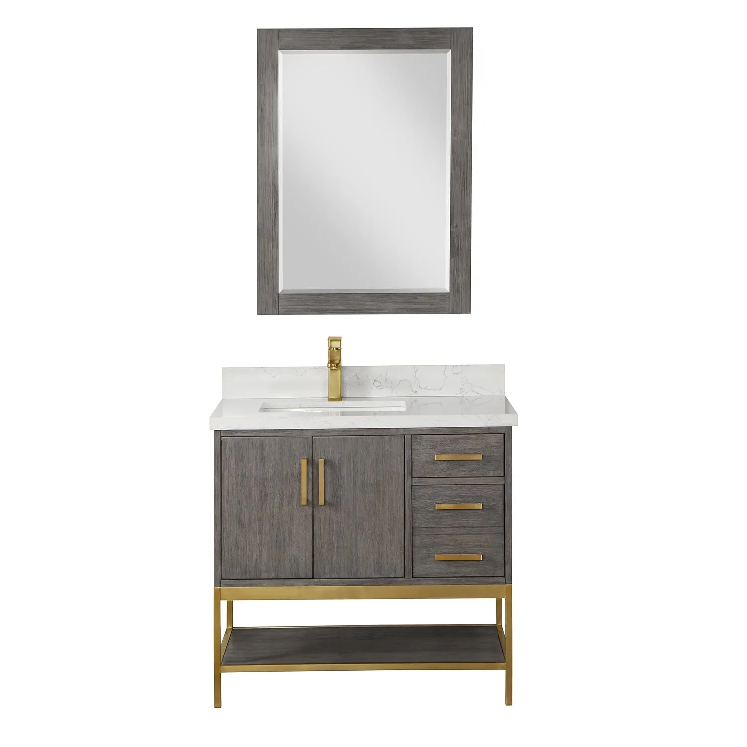 Altair Designs Wildy 36" Single Bathroom Vanity Set with Grain White Composite Stone Countertop - 546036-WO-GW-NM