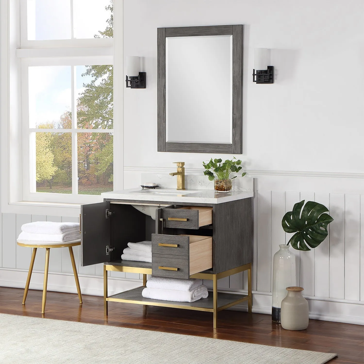 Altair Designs Wildy 36" Single Bathroom Vanity Set with Grain White Composite Stone Countertop - 546036-WO-GW-NM
