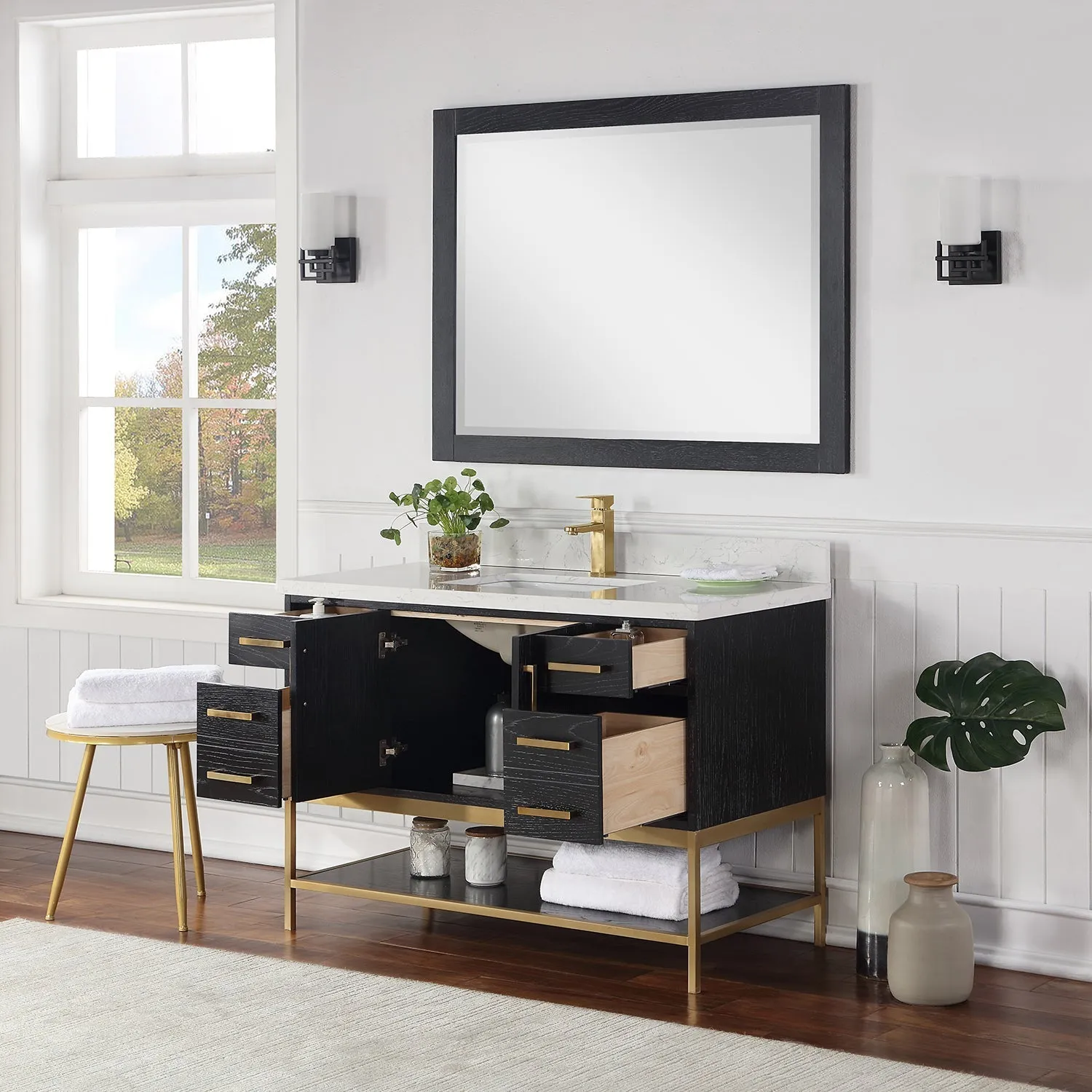 Altair Designs Wildy 48" Single Bathroom Vanity Set with Grain White Composite Stone Countertop - 546048-WO-GW-NM