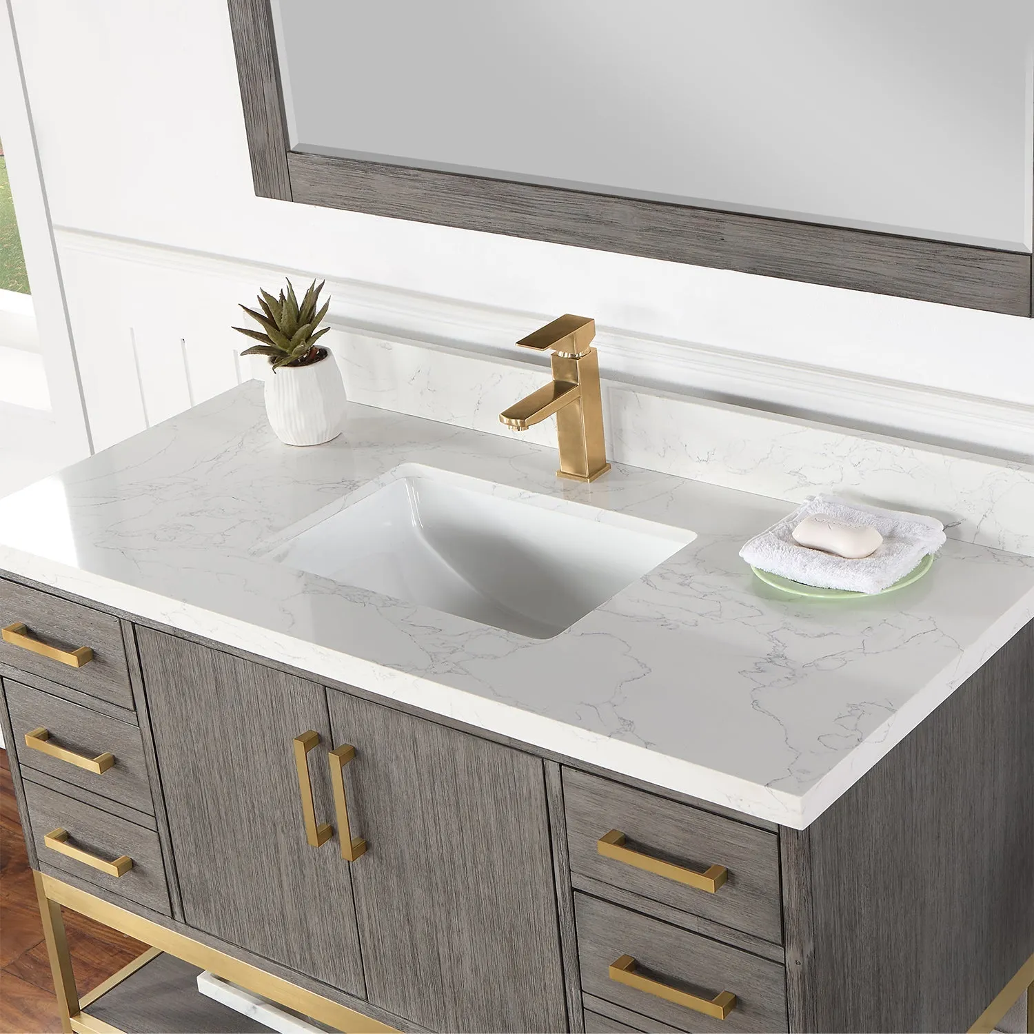 Altair Designs Wildy 48" Single Bathroom Vanity Set with Grain White Composite Stone Countertop - 546048-WO-GW-NM