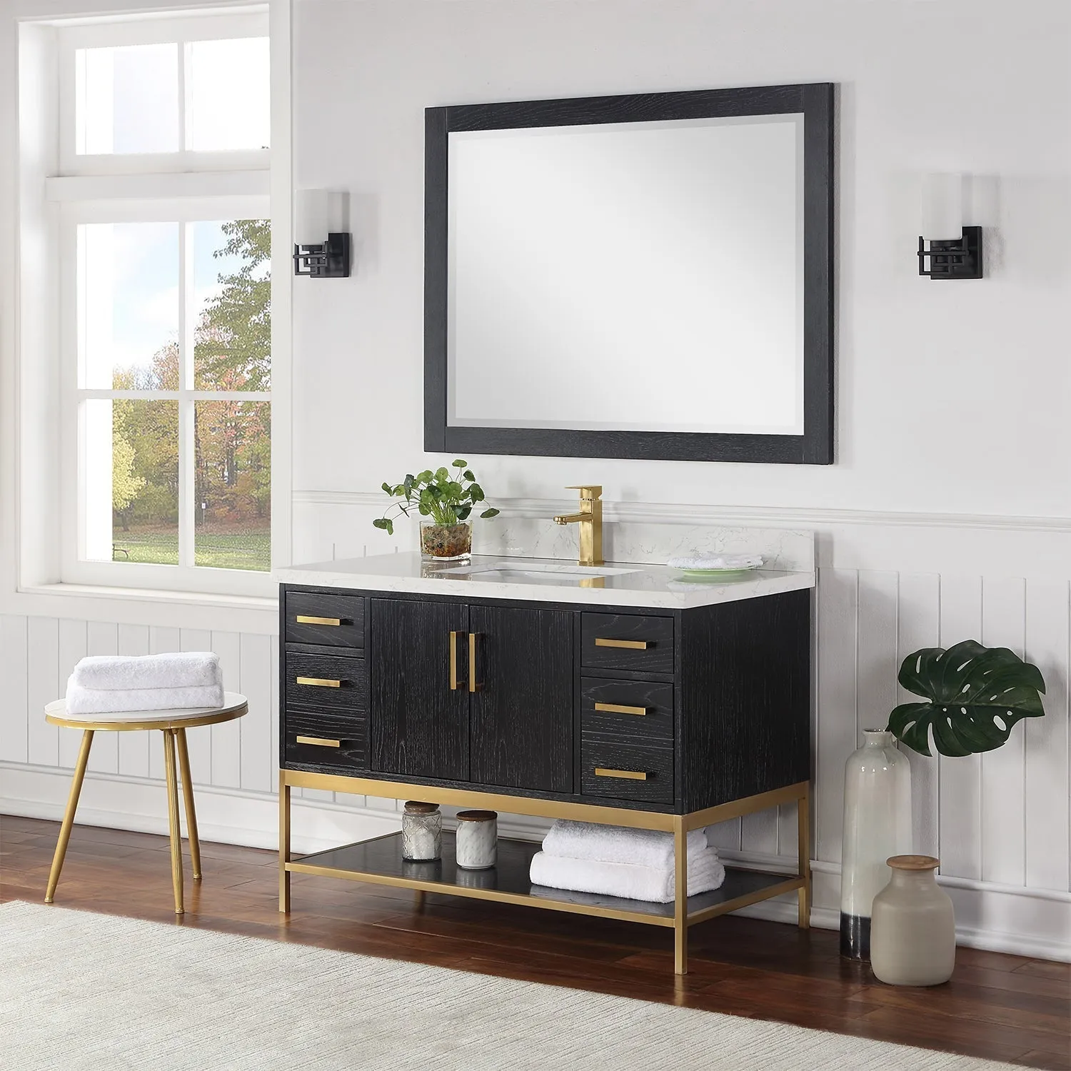 Altair Designs Wildy 48" Single Bathroom Vanity Set with Grain White Composite Stone Countertop - 546048-WO-GW-NM