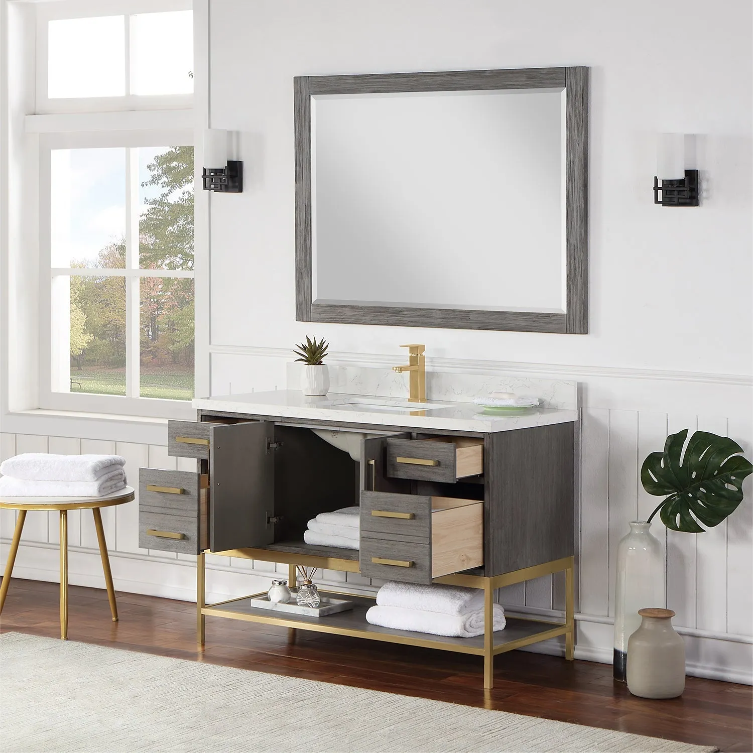 Altair Designs Wildy 48" Single Bathroom Vanity Set with Grain White Composite Stone Countertop - 546048-WO-GW-NM