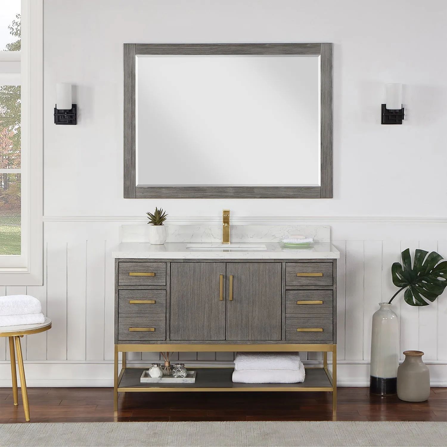 Altair Designs Wildy 48" Single Bathroom Vanity Set with Grain White Composite Stone Countertop - 546048-WO-GW-NM