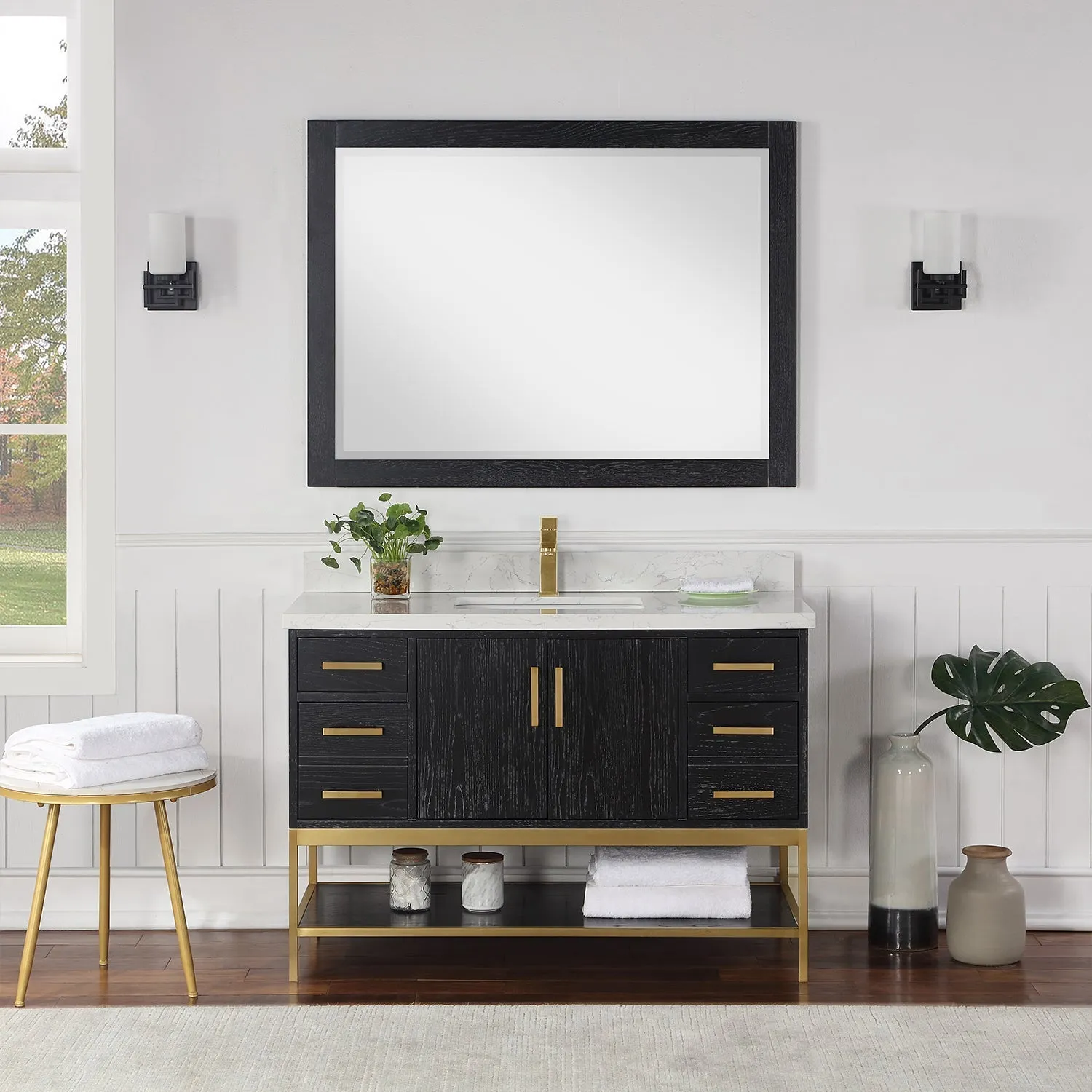 Altair Designs Wildy 48" Single Bathroom Vanity Set with Grain White Composite Stone Countertop - 546048-WO-GW-NM