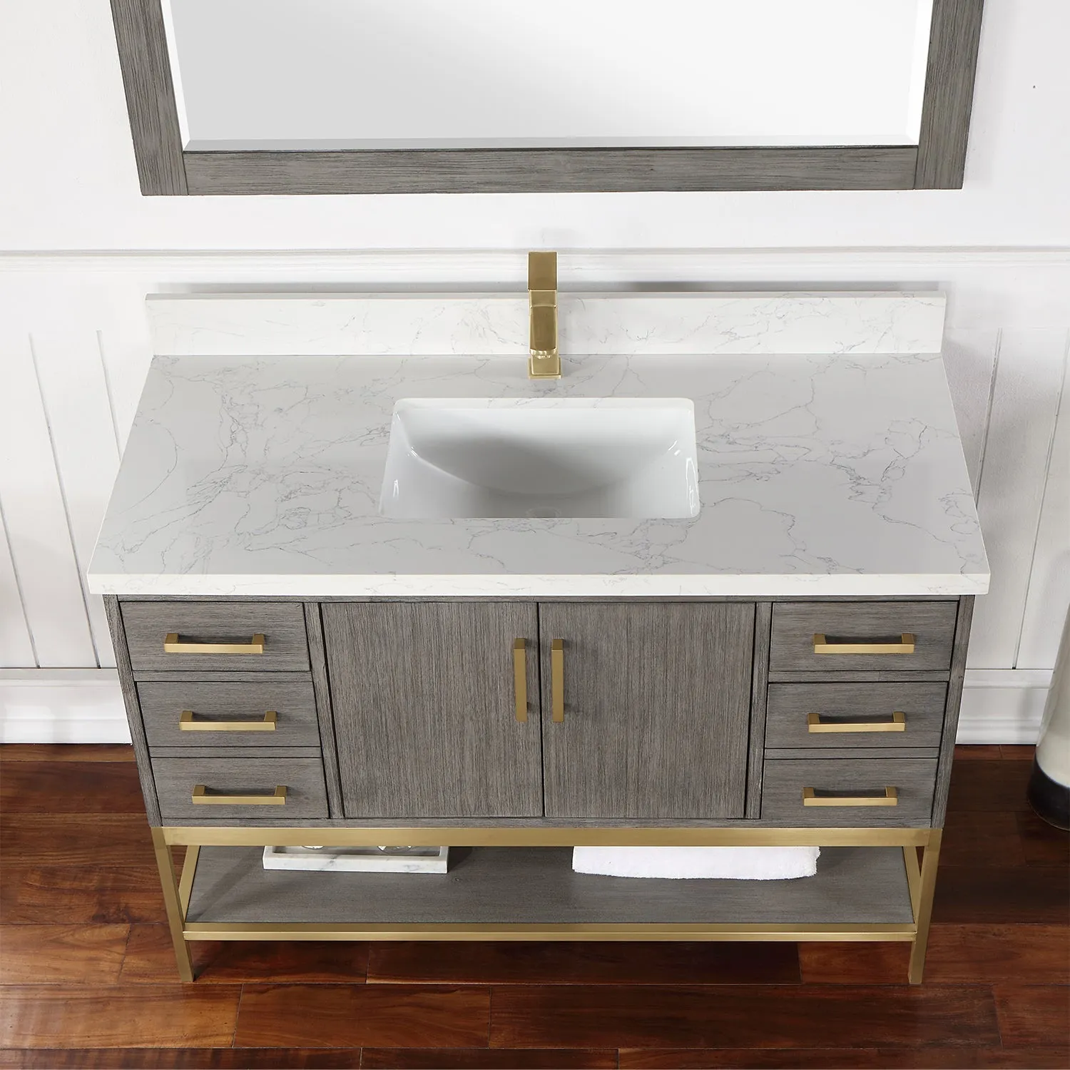 Altair Designs Wildy 48" Single Bathroom Vanity Set with Grain White Composite Stone Countertop - 546048-WO-GW-NM