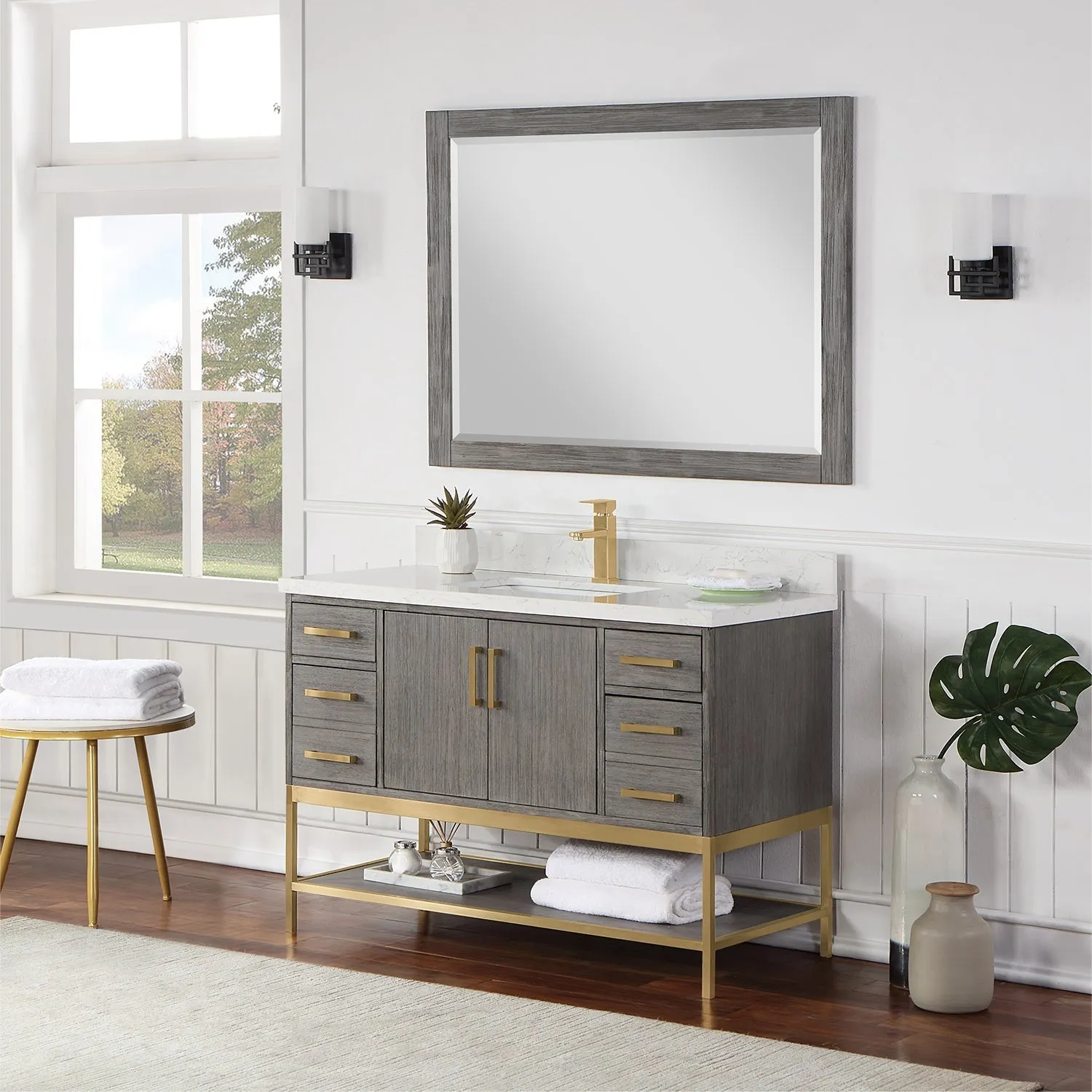 Altair Designs Wildy 48" Single Bathroom Vanity Set with Grain White Composite Stone Countertop - 546048-WO-GW-NM