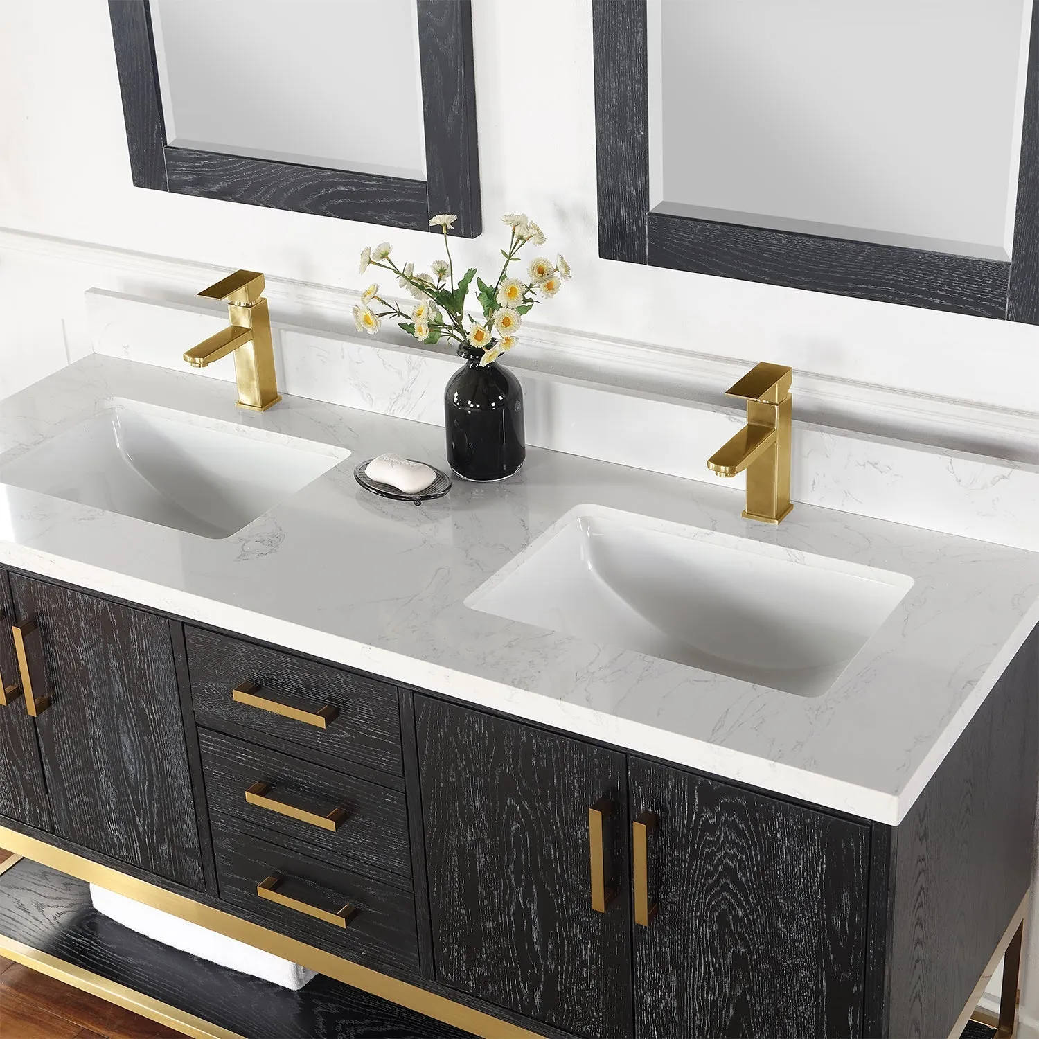 Altair Designs Wildy 60" Double Bathroom Vanity Set with Grain White Composite Stone Countertop - 546060-WO-GW-NM