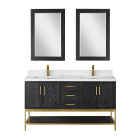 Altair Designs Wildy 60" Double Bathroom Vanity Set with Grain White Composite Stone Countertop - 546060-WO-GW-NM