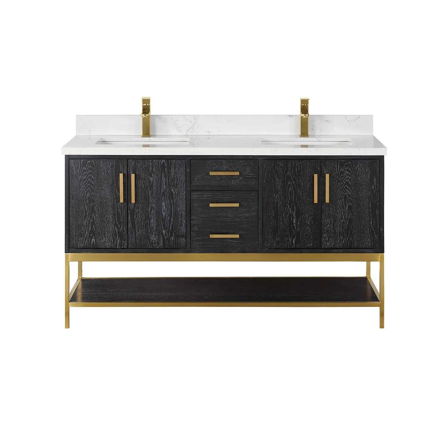 Altair Designs Wildy 60" Double Bathroom Vanity Set with Grain White Composite Stone Countertop - 546060-WO-GW-NM