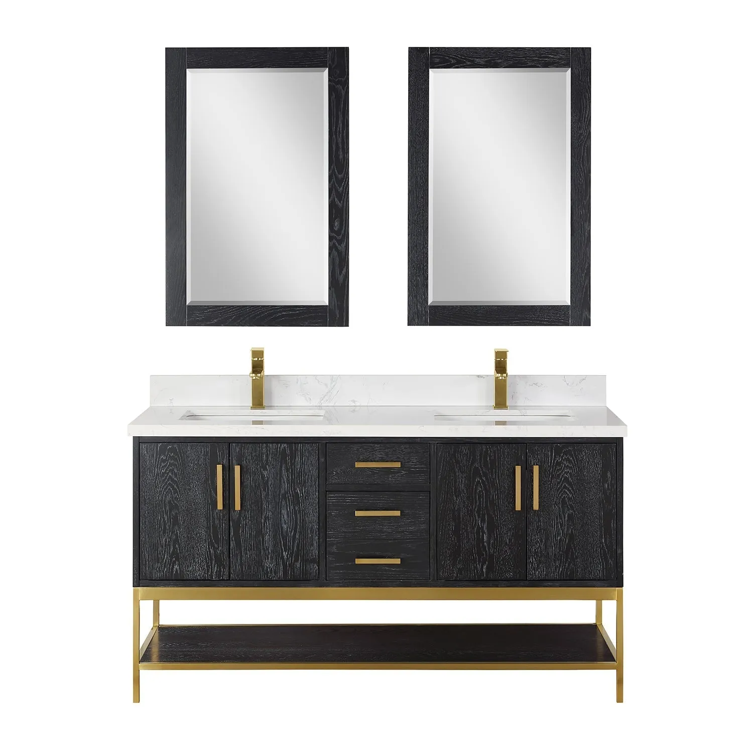 Altair Designs Wildy 60" Double Bathroom Vanity Set with Grain White Composite Stone Countertop - 546060-WO-GW-NM