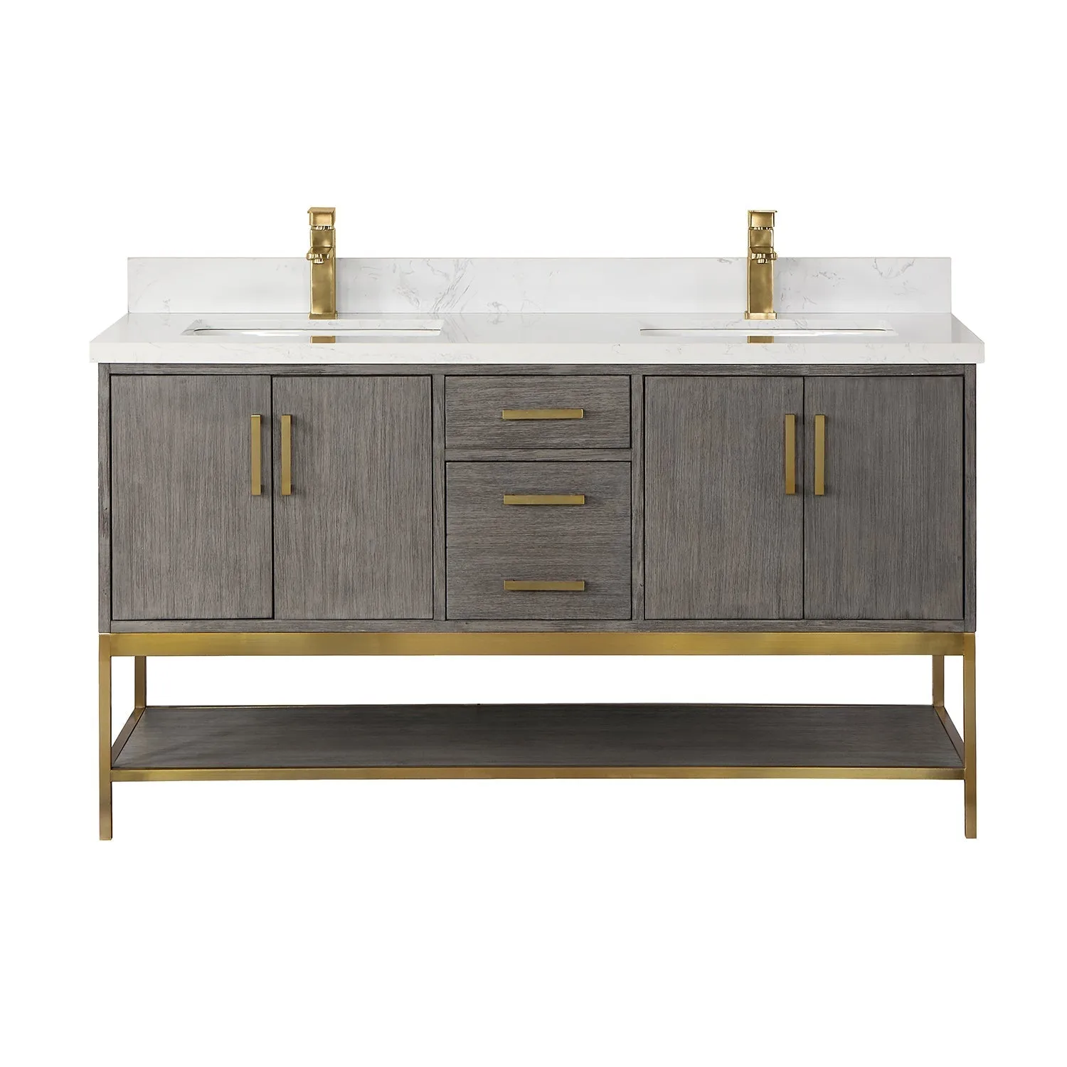 Altair Designs Wildy 60" Double Bathroom Vanity Set with Grain White Composite Stone Countertop - 546060-WO-GW-NM