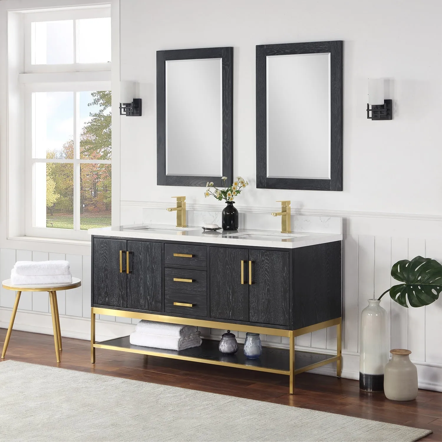 Altair Designs Wildy 60" Double Bathroom Vanity Set with Grain White Composite Stone Countertop - 546060-WO-GW-NM