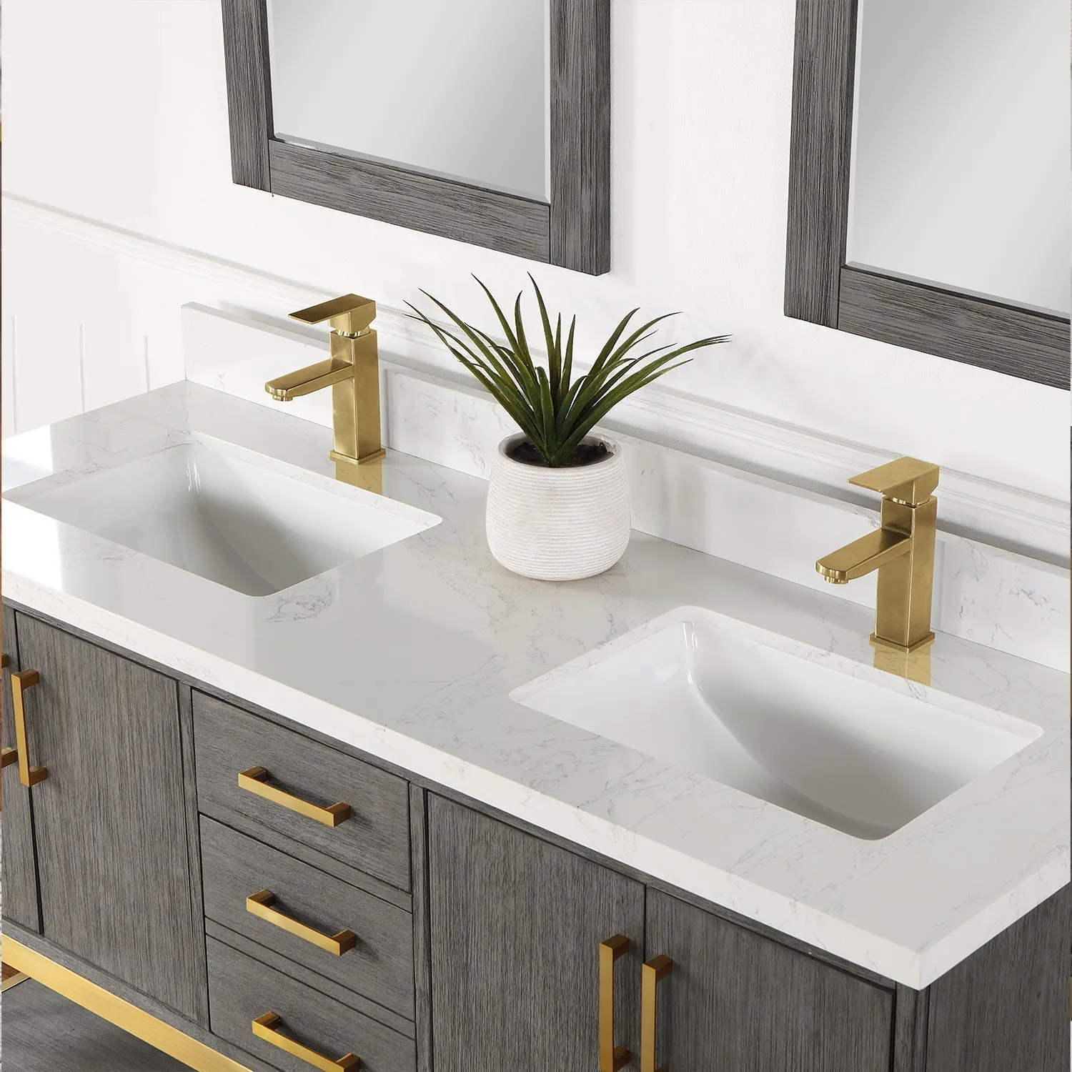 Altair Designs Wildy 60" Double Bathroom Vanity Set with Grain White Composite Stone Countertop - 546060-WO-GW-NM