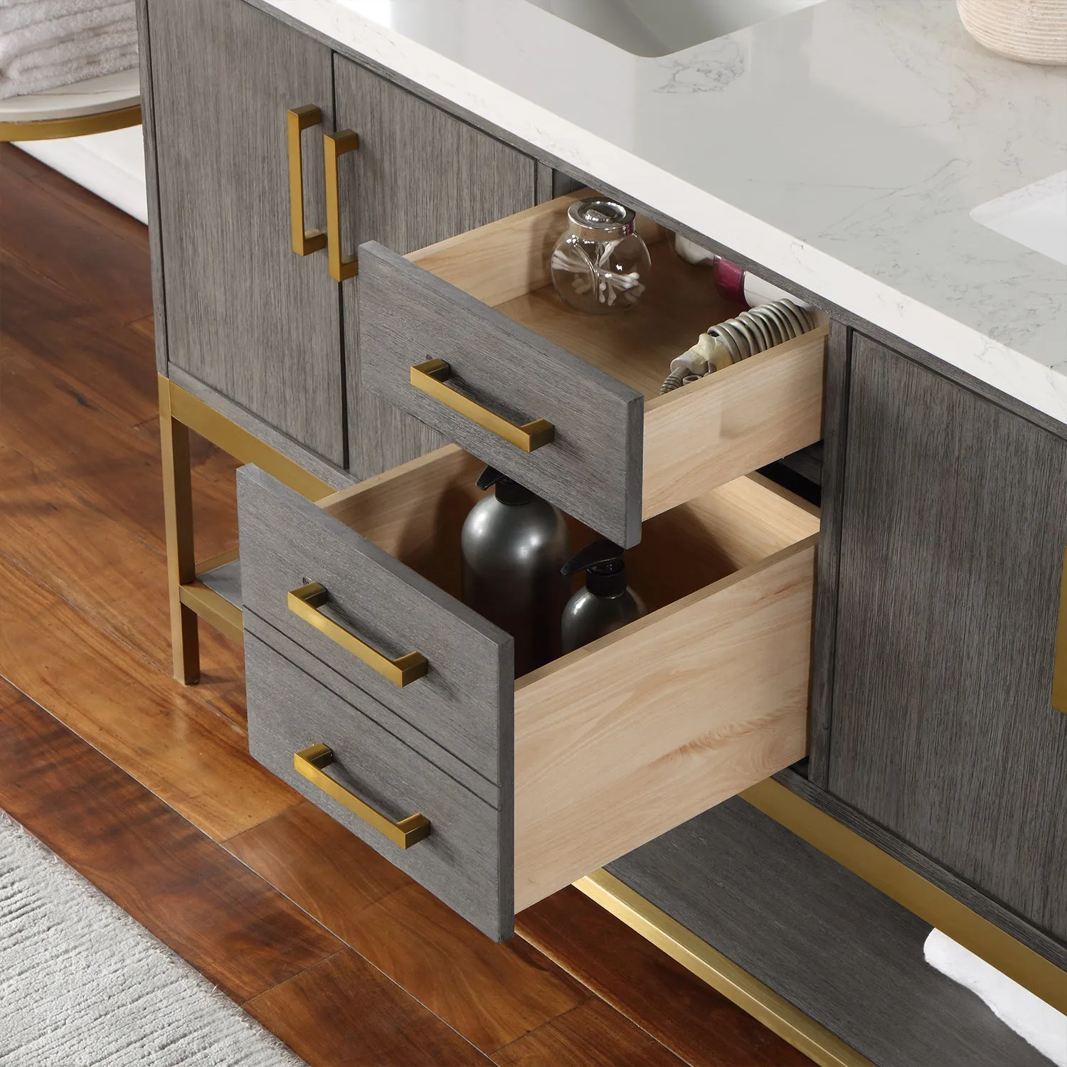 Altair Designs Wildy 60" Double Bathroom Vanity Set with Grain White Composite Stone Countertop - 546060-WO-GW-NM